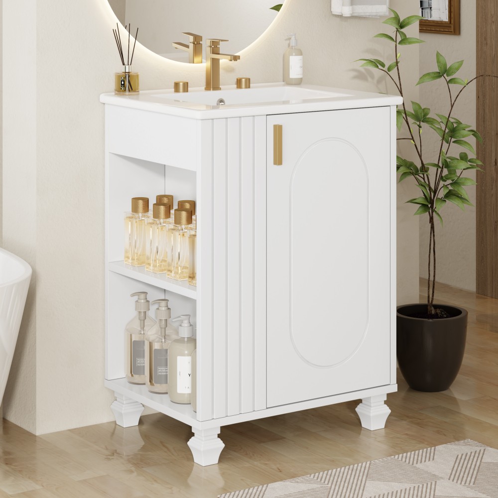 Bathroom Vanity with Sink Includes Door Frame Shelves Soft-Close Doors