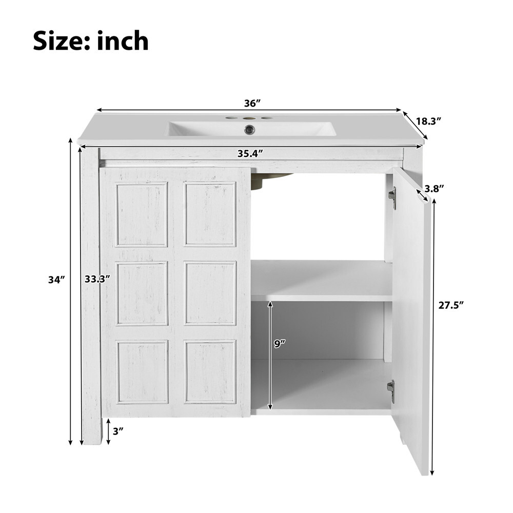 36″ Bathroom Vanity w/ Sink, Freestanding Vanity Storage Cabinet, 2 Doors, Shelf