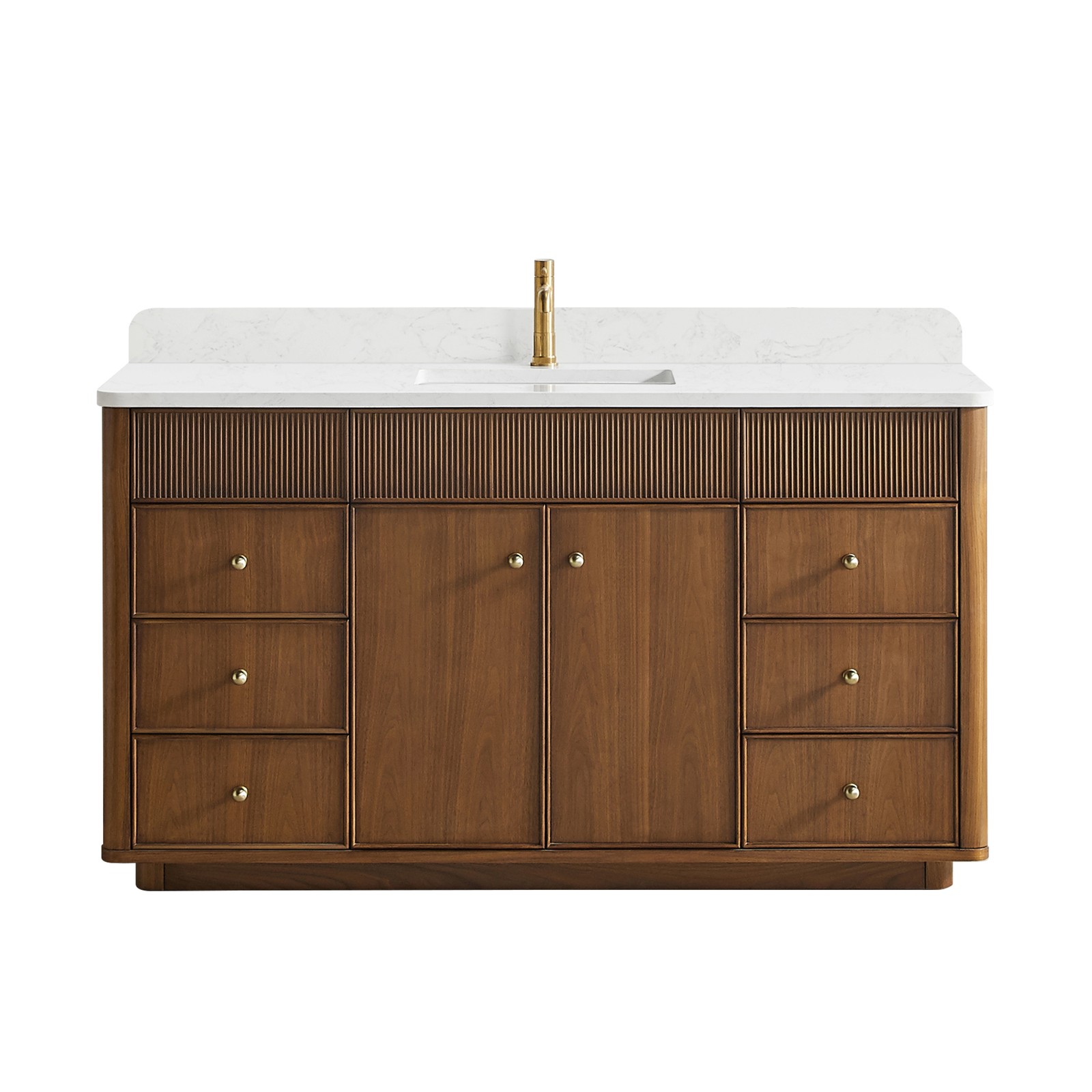 Zogno 60″ Single Sink Bath Vanity in Natural Walnut with White Grain Stone Top