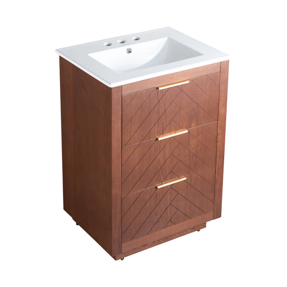 Swiss Madison SM-BV372-3 Daxton 24″ Freestanding Bathroom Vanity – Brown Oak /