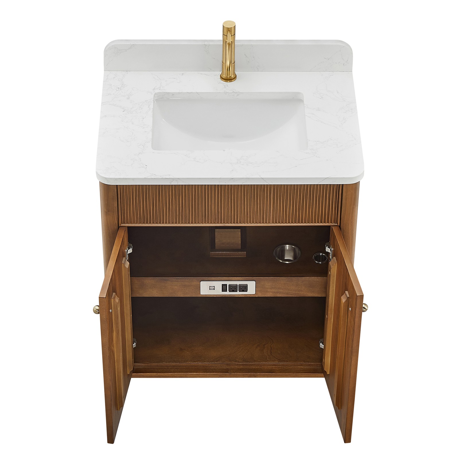 Zogno 30″ Single Sink Bath Vanity in Natural Walnut with White Grain Stone Top