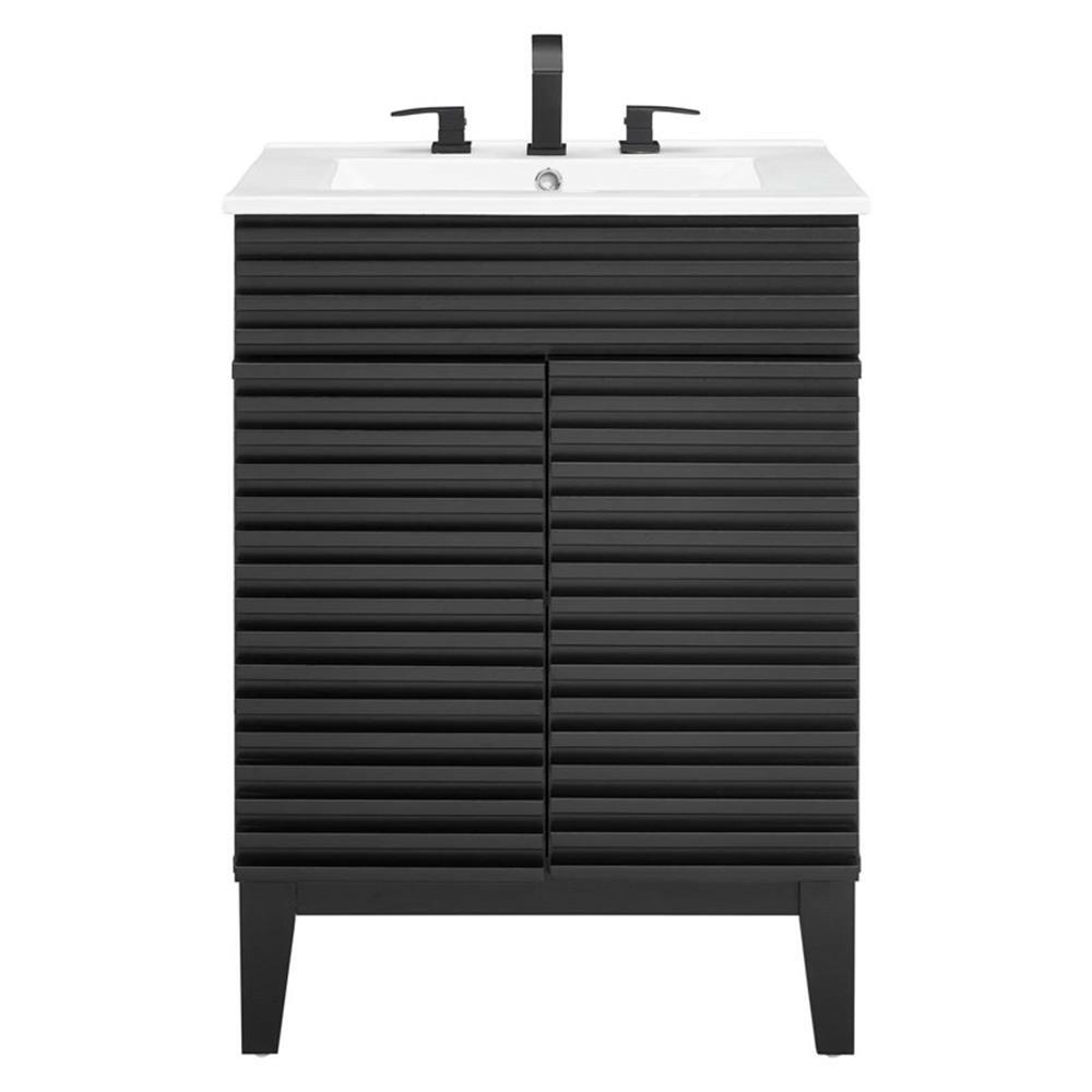 Modway Render Modern Style Wood Bathroom Vanity in Black and White