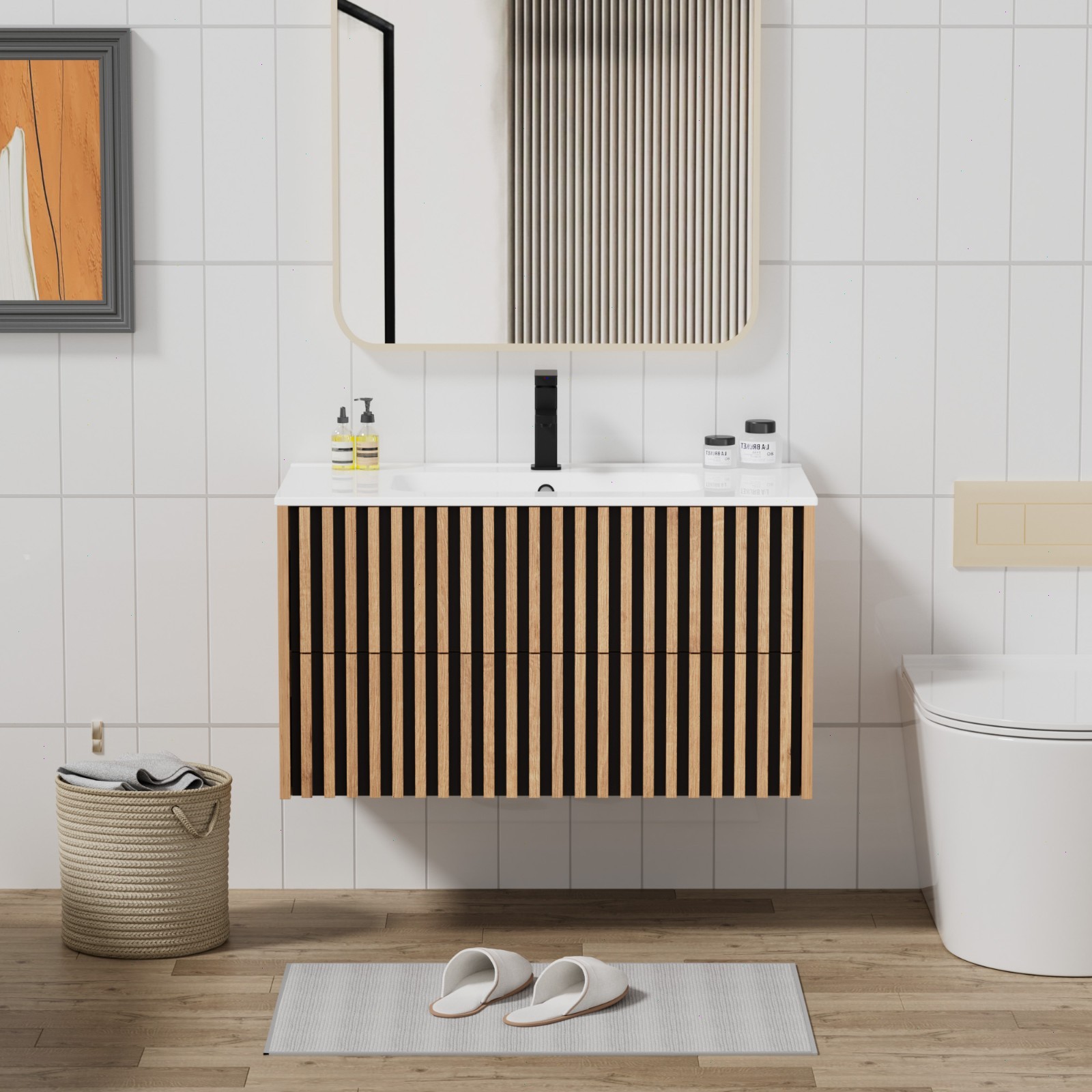 24″/ 30″/ 36″ Wall Mounted Bathroom Vanity Set With Sink Top, Faucet And Drain