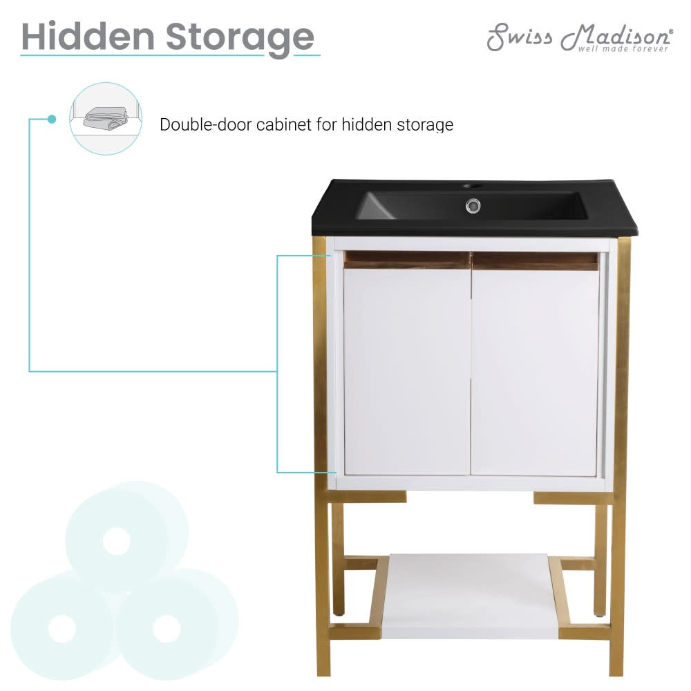 Swiss Madison SM-BV217 Marseille 24″ – White and Brushed Gold / Matte Black