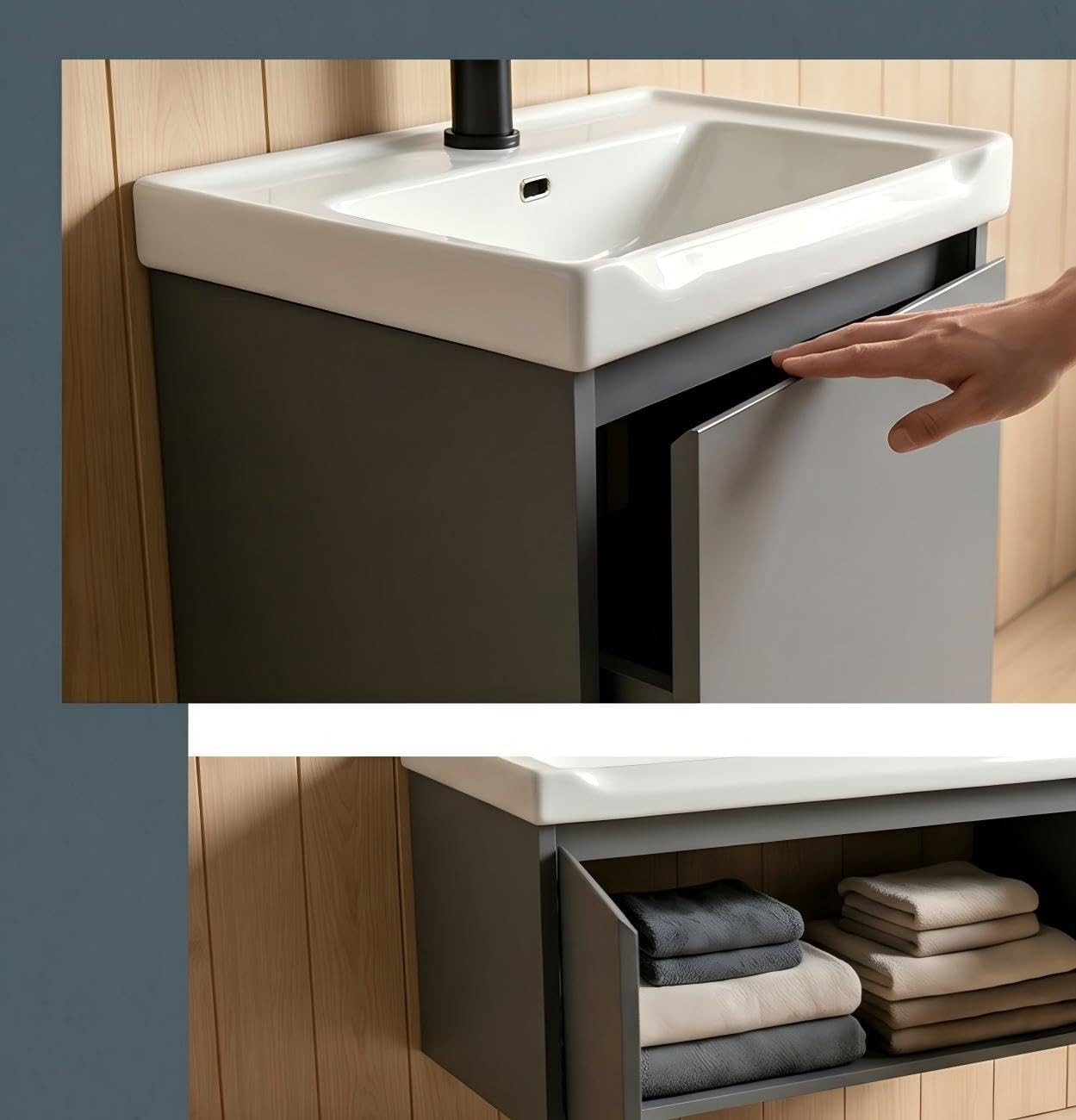 Modern-Style 17In Wall-Mounted Bathroom Vanity with a Ceramic Sink and a Compact