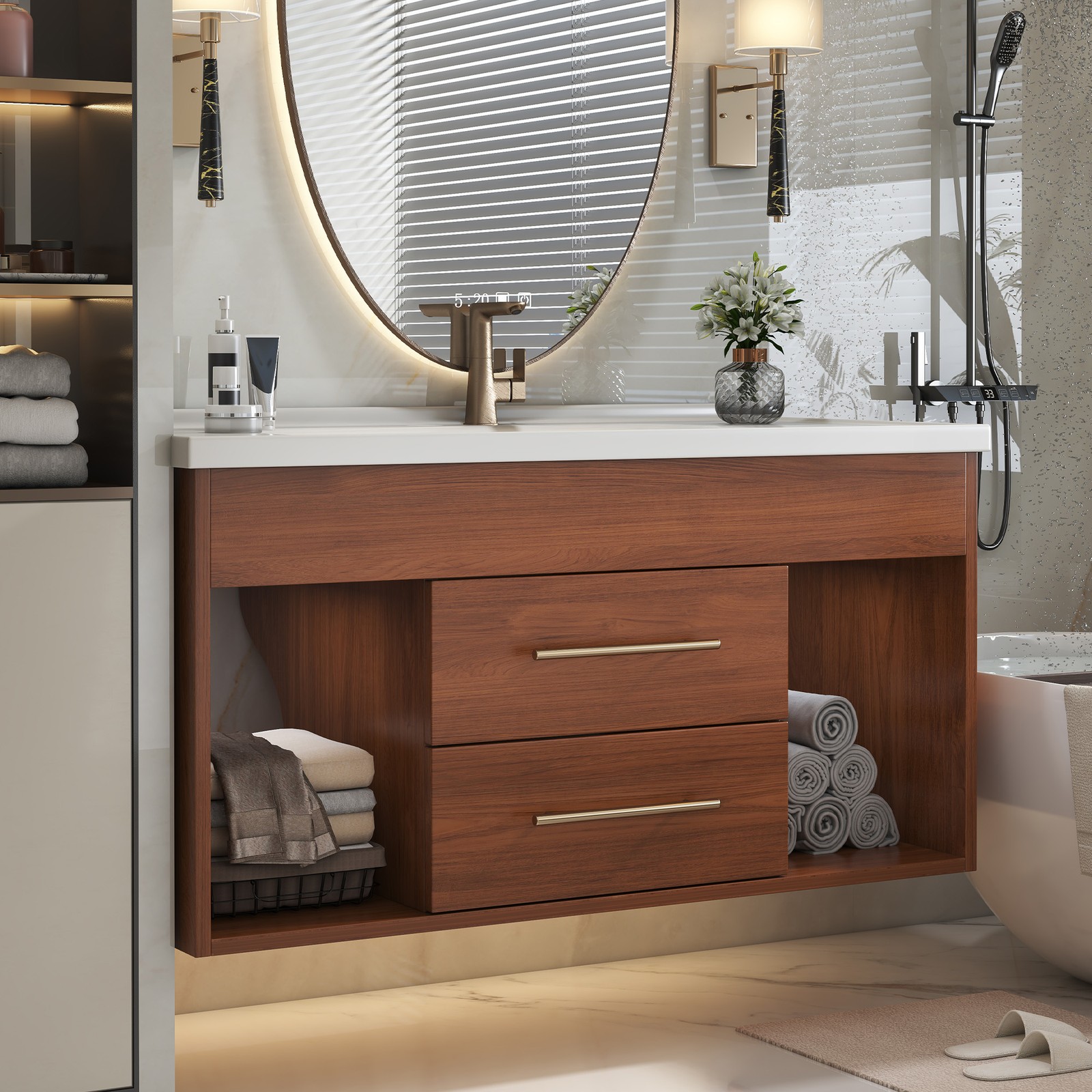 35.4″ Modern Bathroom Vanity w/Ceramic Sink,Storage Cabinet w/Soft-Close Drawers