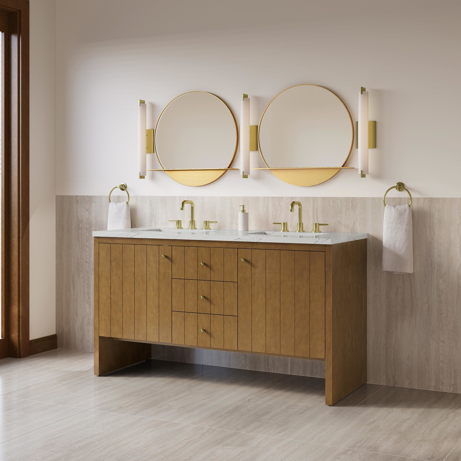 James Martin Vanities 435-V60D-FENC Hudson 60″ – Light Natural Oak