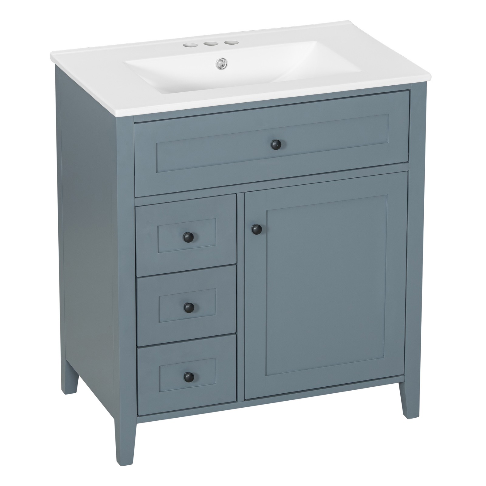 30″ Blue Gray Bathroom Vanity with Sink, 3 Drawers & Cabinet