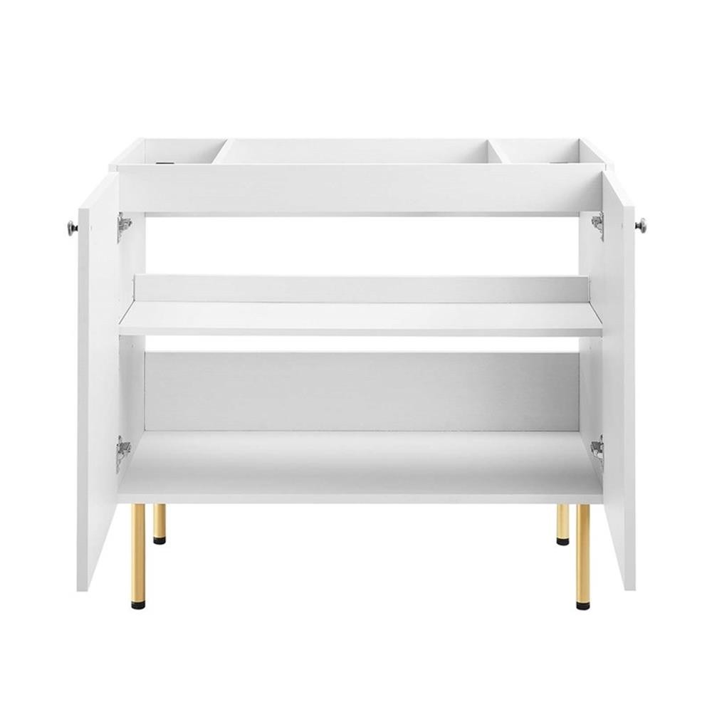 Pemberly Row 36″ Wood & Rattan Bathroom Vanity Cabinet in White