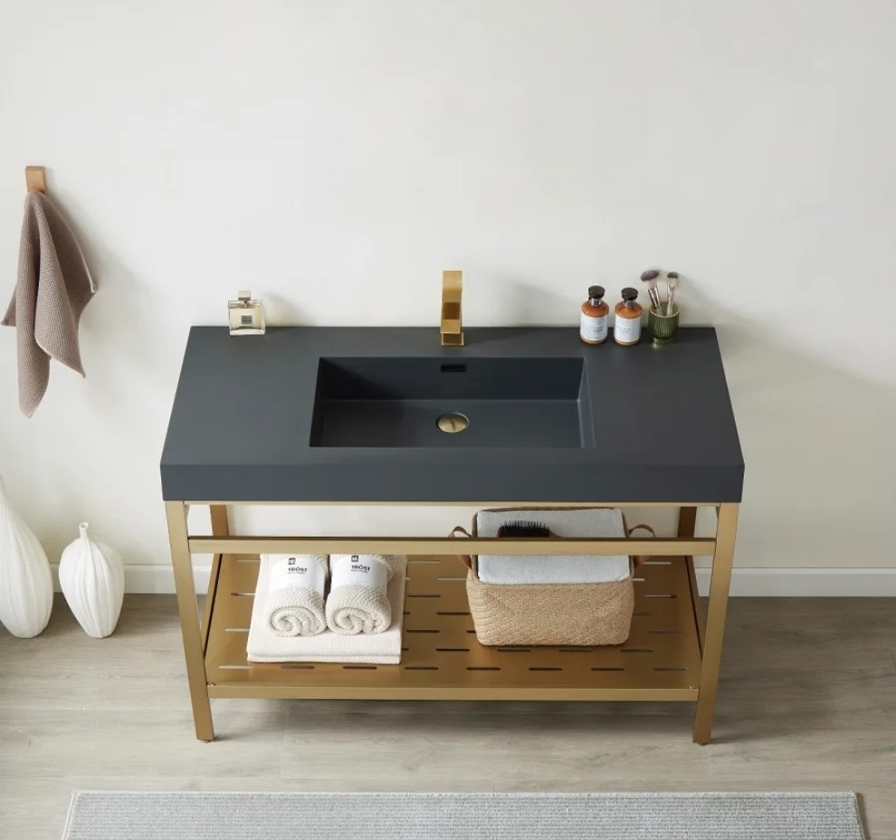 New Miseno Ablitas 48″ Free Standing Single Basin Vanity Brush Gold Frame Only