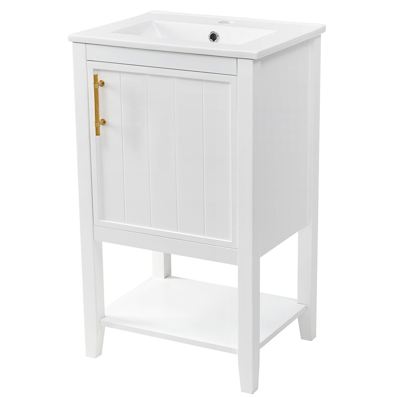20″ Bathroom Vanity with Sink Combo White Storage Cabinet w/Door & Open Shelf
