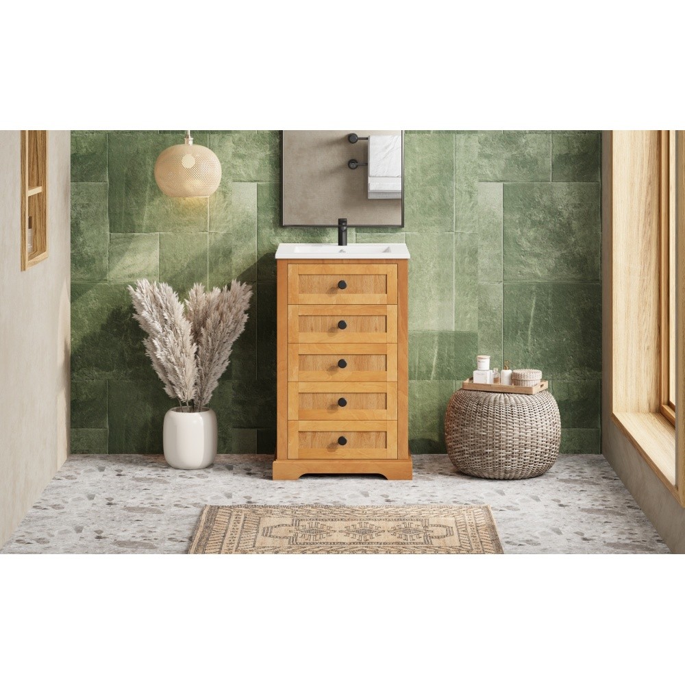 20″ Bathroom Vanity with Integrated Ceramic Sink Cabinet with Soft-Closing Door