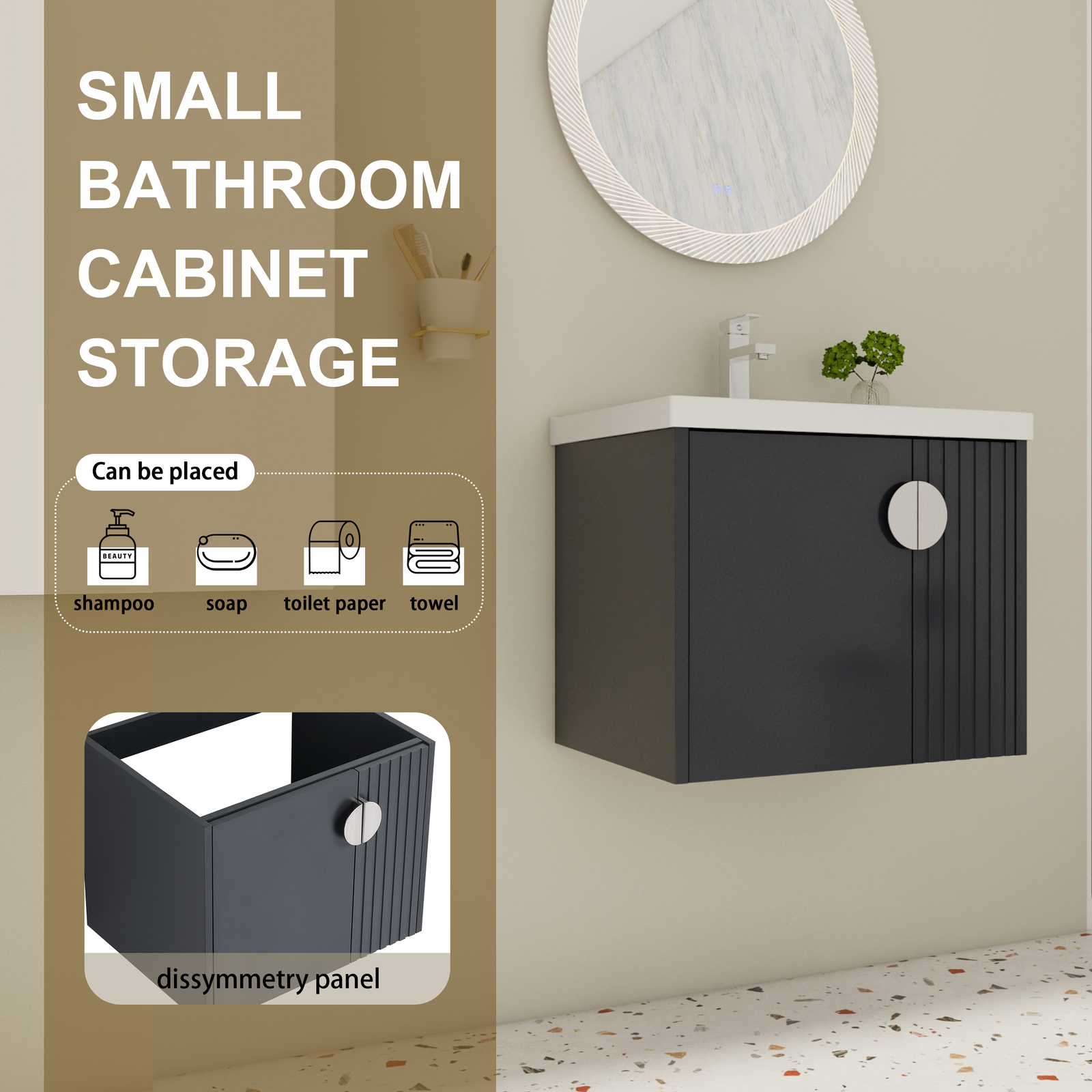 24”Wood Wall Mounted Floating Bathroom Vanity with Sink For Small Bathroom Black
