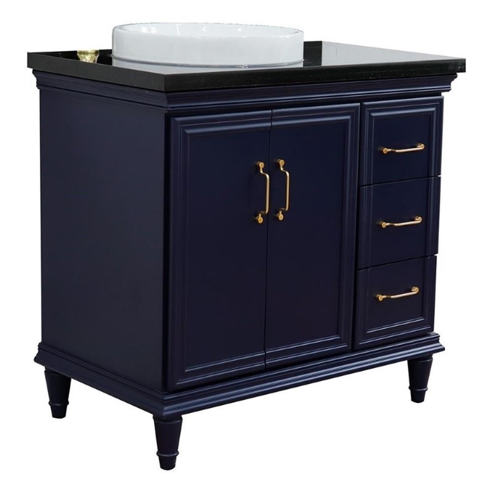 37 in. Single Wooden Vanity Blue Black Galaxy Round Left Door.Left Sink