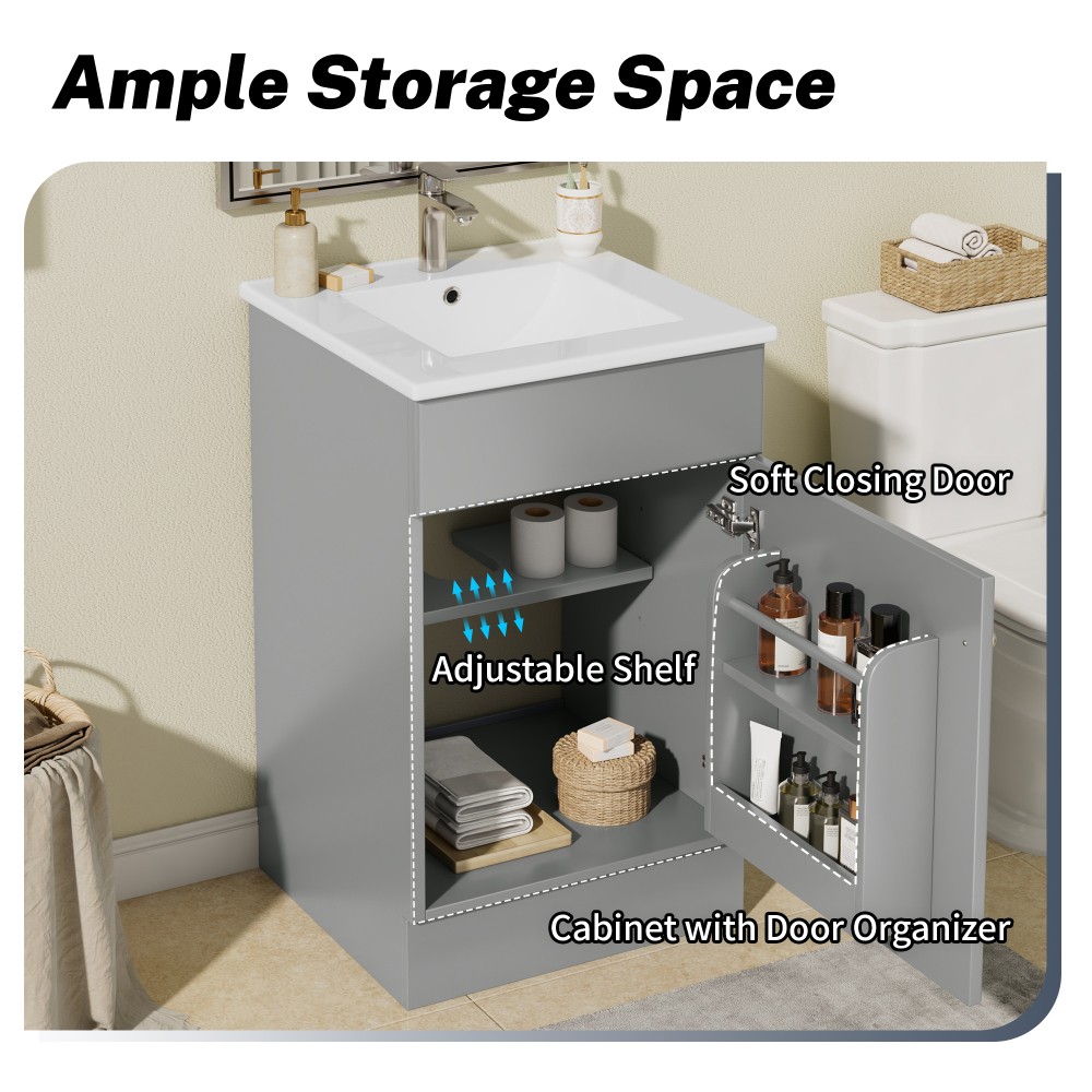 20″ Bathroom Vanity with Sink Vanity Cabinetwith Door Shelf and Adjustable Shelf