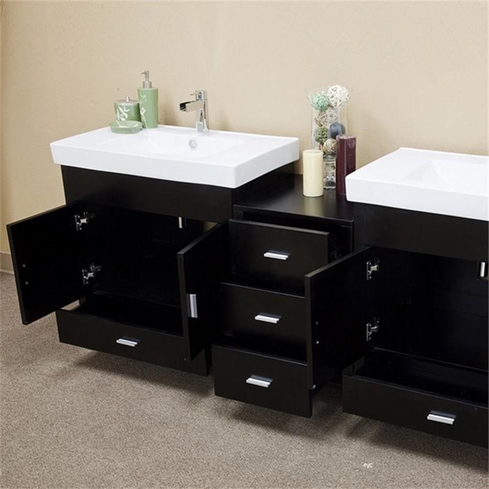 Pemberly Row 80. 7″ 5-Drawer Modern Double Sink Solid Wood Vanity in Black