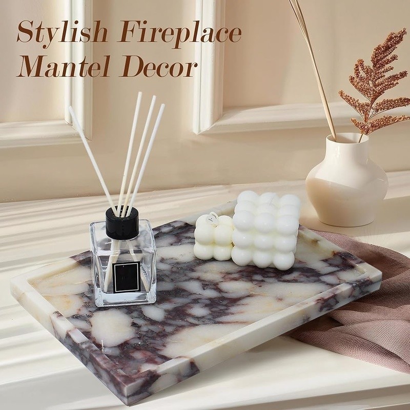 Luxury Marble Vanity Tray Calacatta Viola Storage Home Decor Decorative Tray New