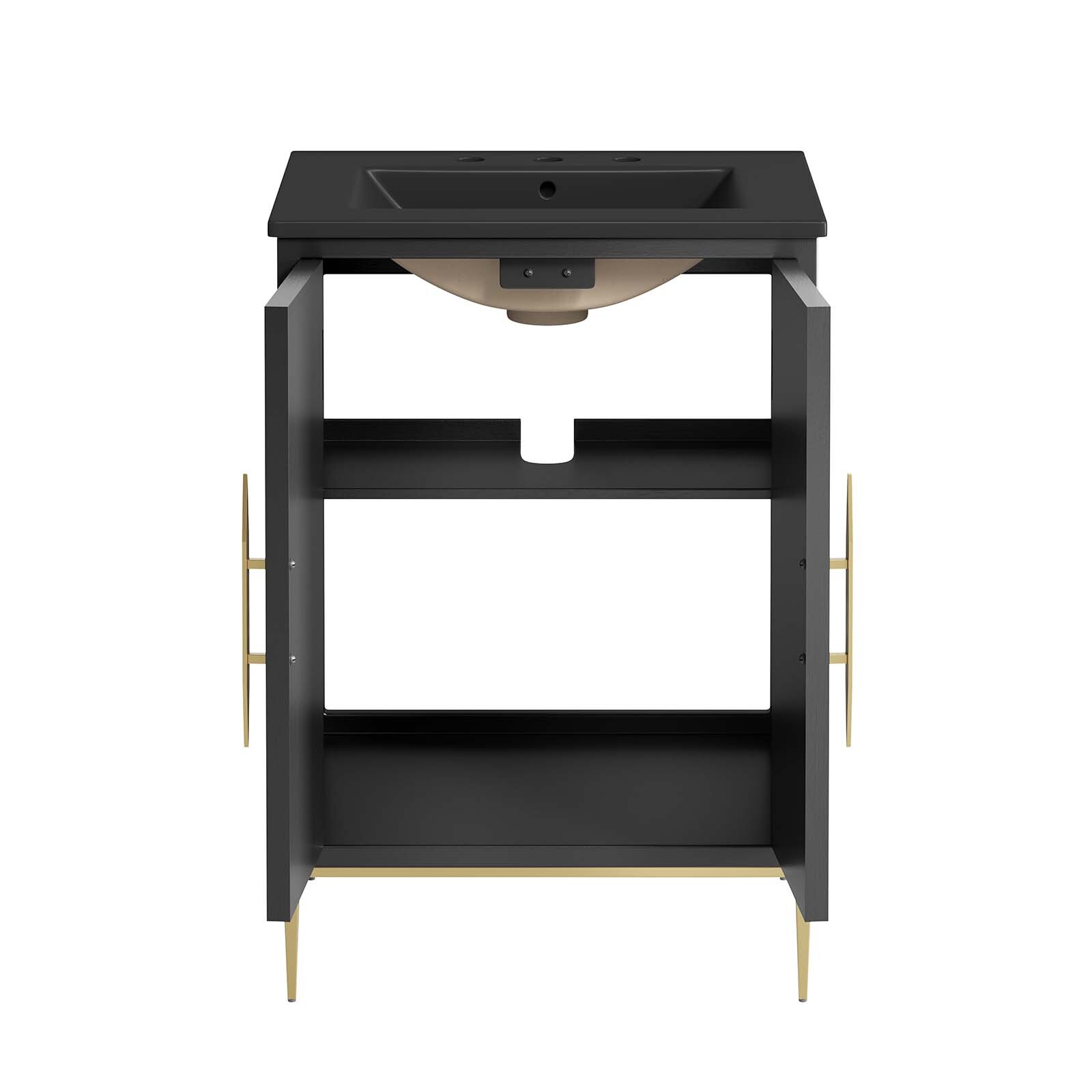 Modway Awaken 24″ Bathroom Vanity Cabinet in Black Black With Ceramic Sink Basin