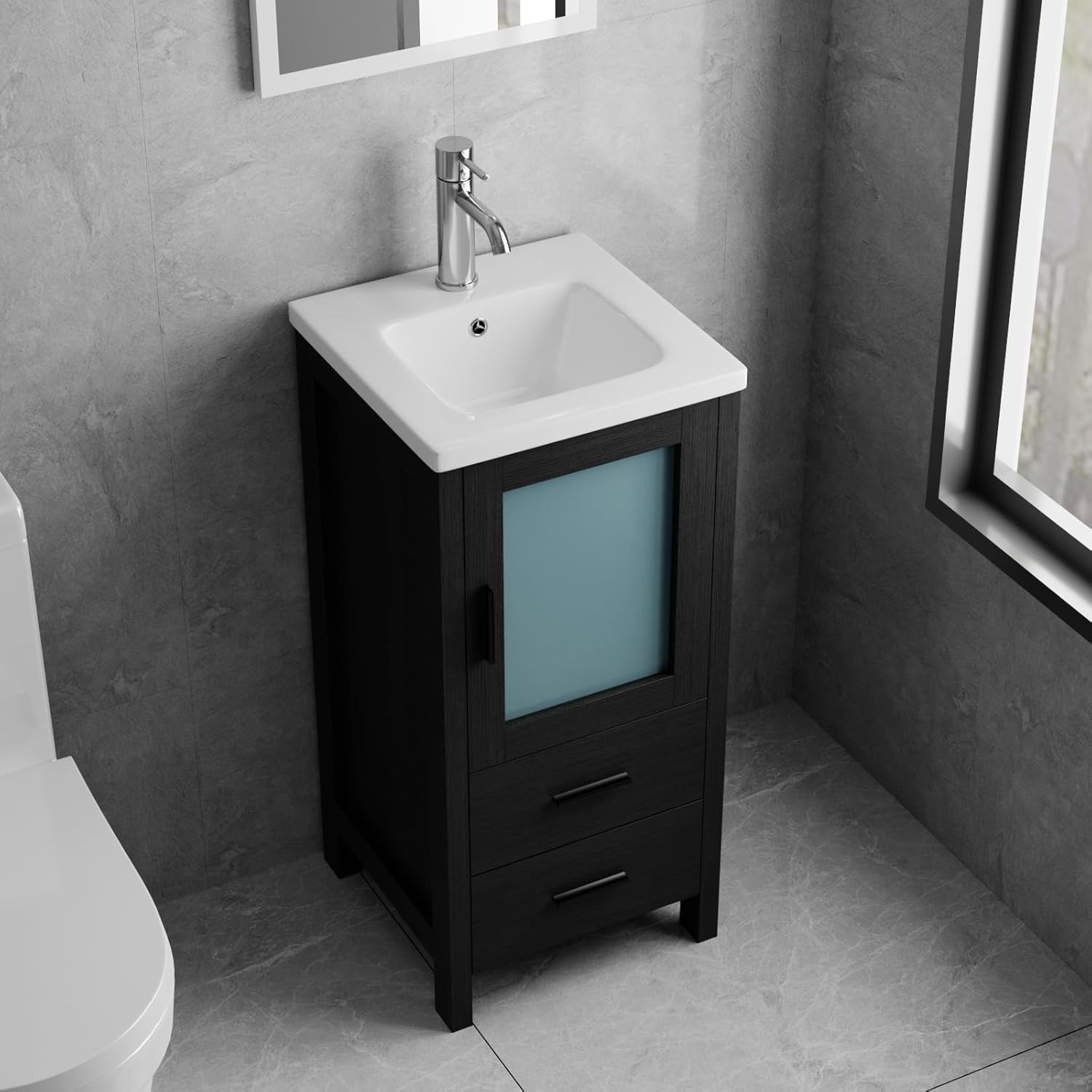 16 Inch Modern Bathroom Vanity with Sink, Single Bathroom Cabinet Vanity for