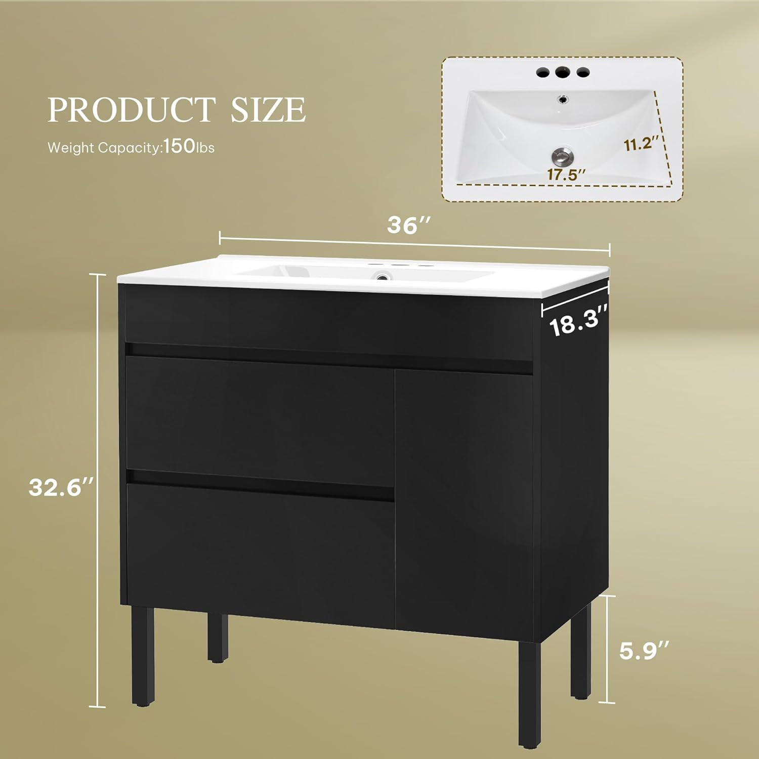 YITAHOME 36 Inch Bathroom Vanity with Sink, Bathroom Cabinet Vanity for Media Sp