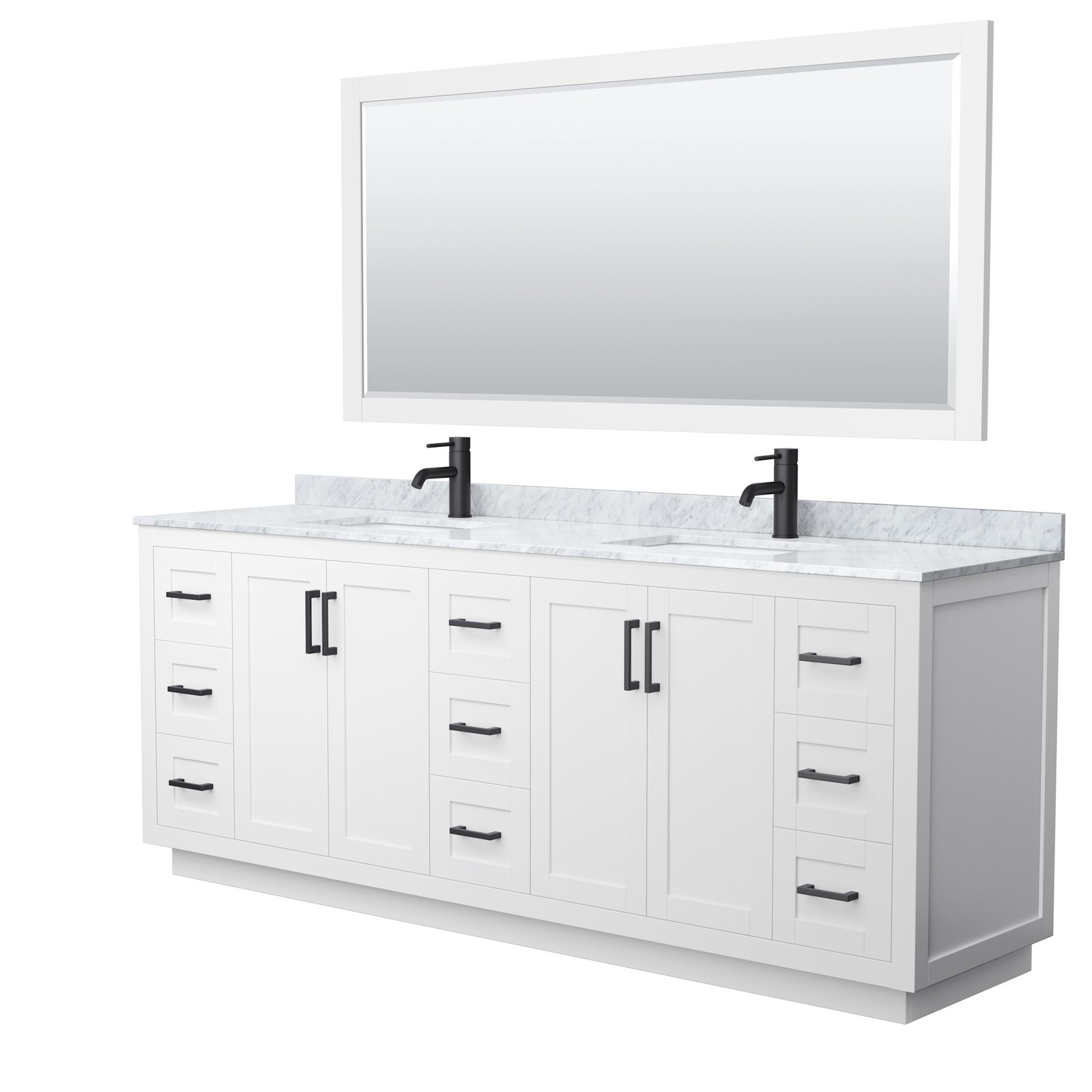Wyndham Collection WCF2929-84D-NAT-M70 Miranda 84″ – Dark Blue / White Carrara