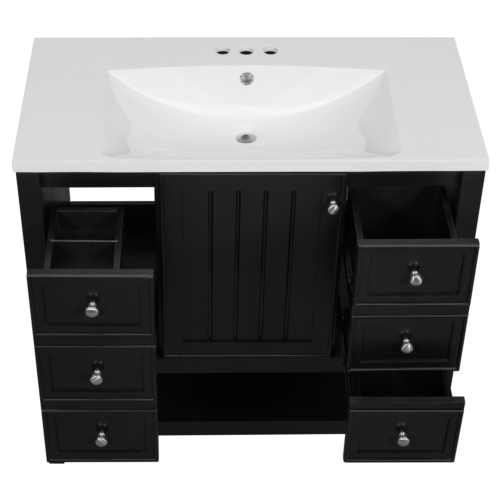 36″ Bathroom Vanity w/Sink,Freestanding Bath Vanity Cabinet,3 Drawers,Open Shelf