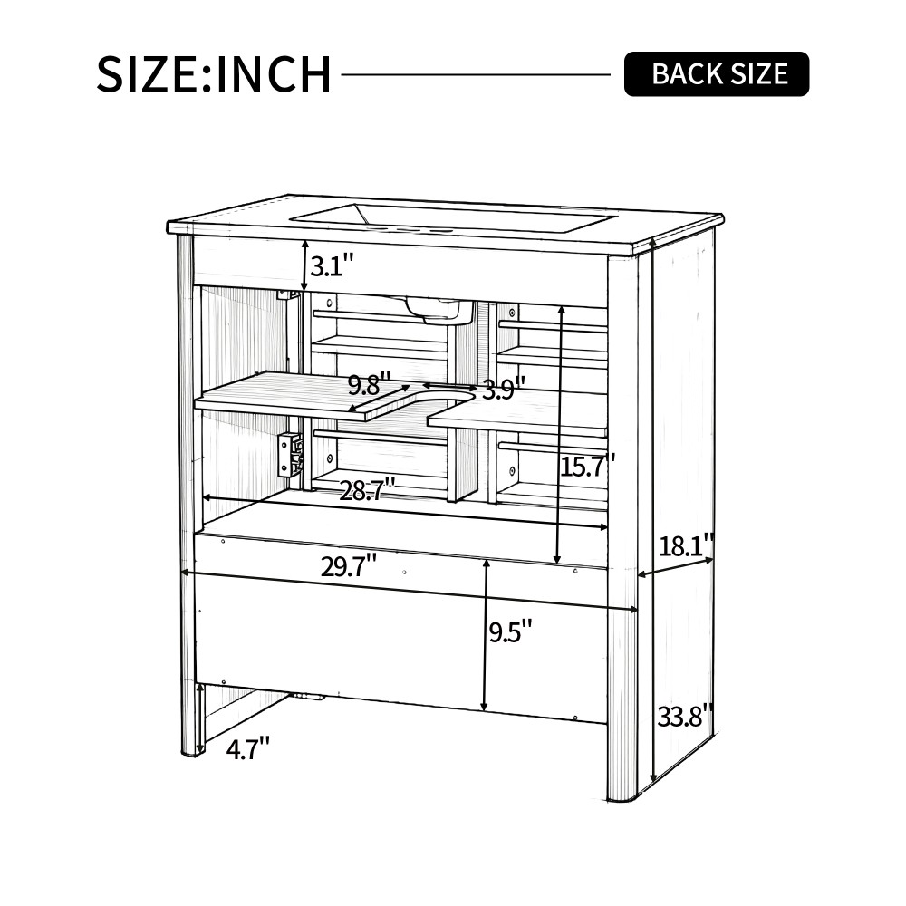 30″ Softened Modern Bathroom Vanity with Ceramic Sink, Natural Wood Grain