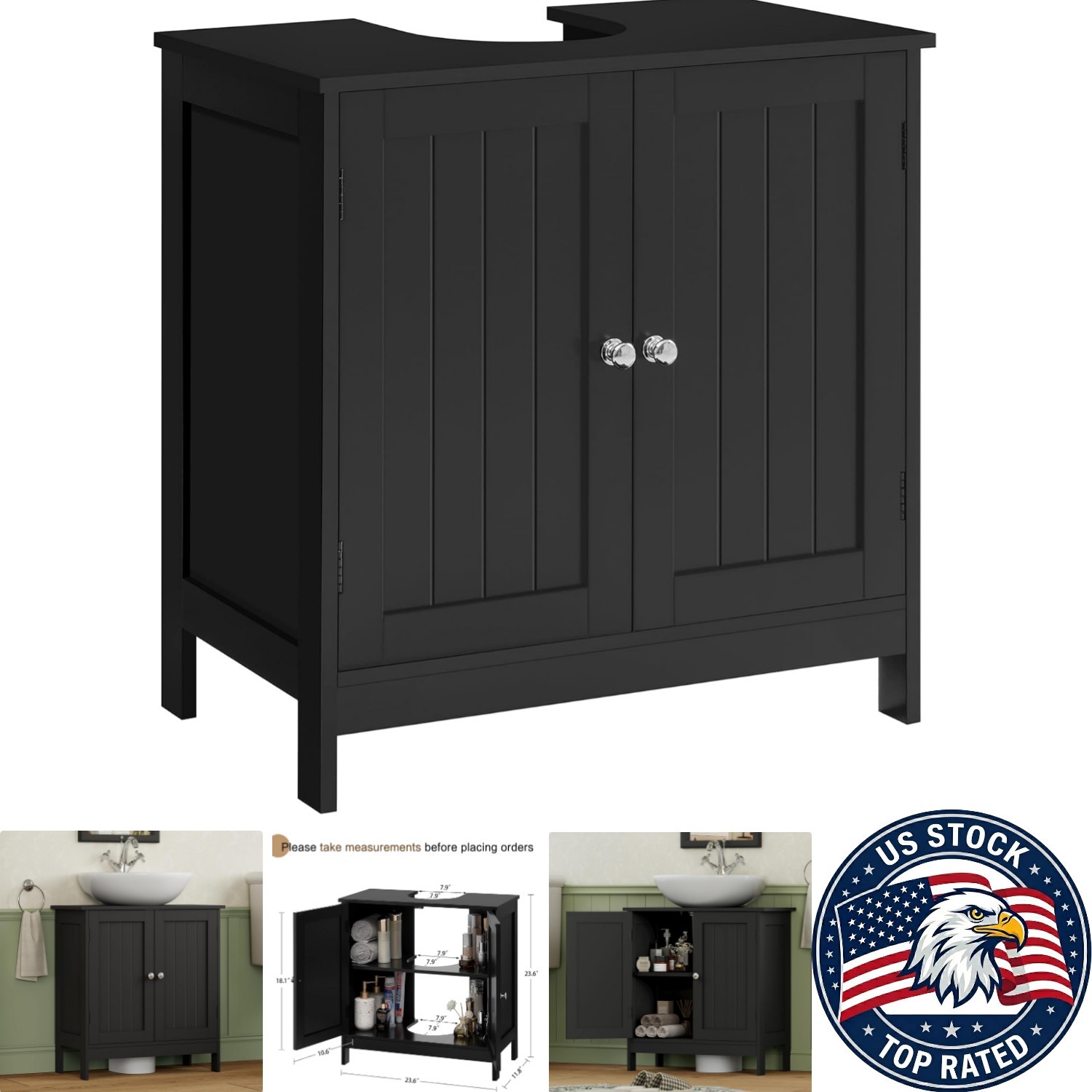 Moisture Resistant U-Shaped Under Sink Cabinet with 2 Doors – Quick Assembly