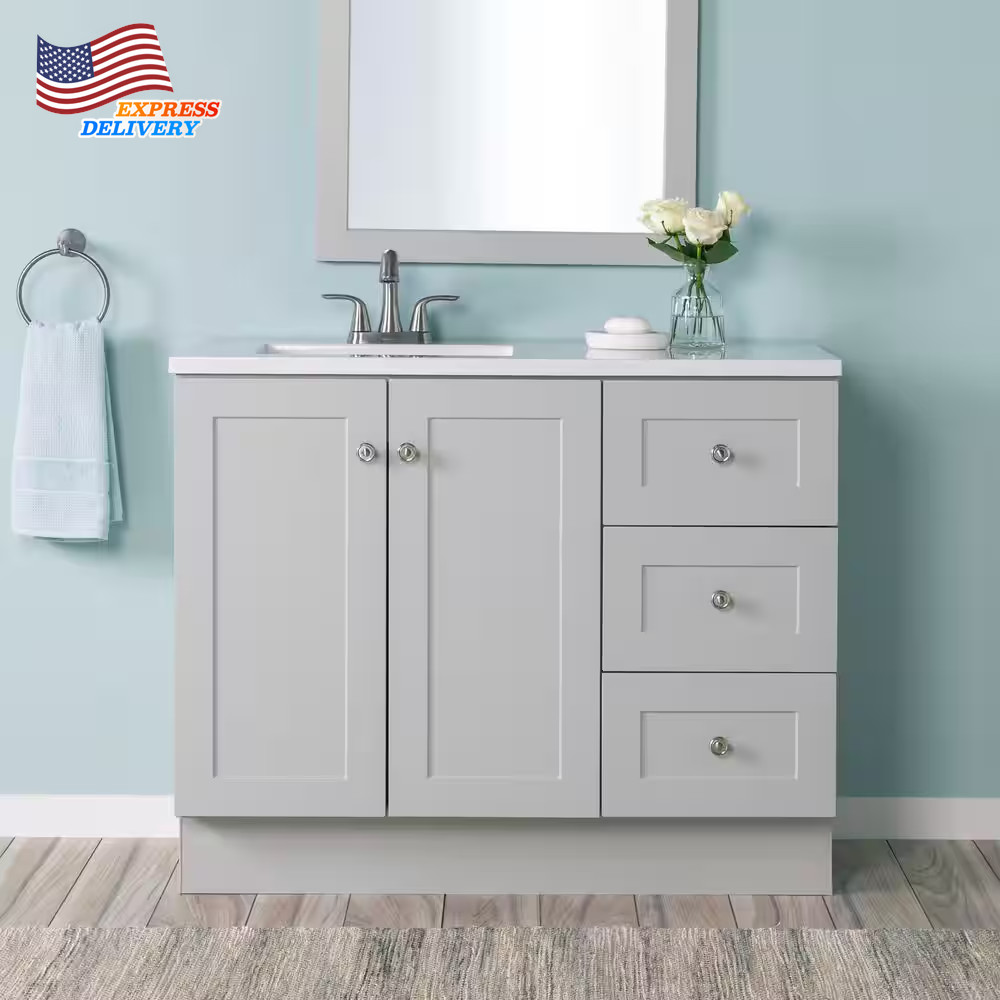 Bannister Single Sink Pearl Gray Bath Vanity with Granite-Look Colorpoint White
