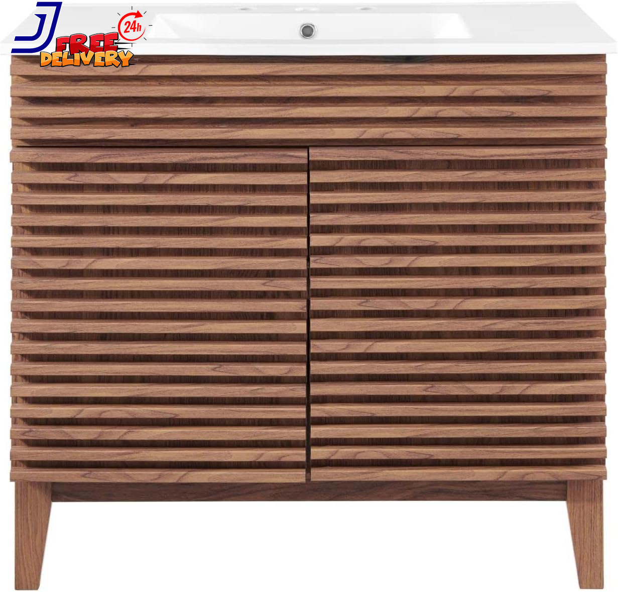 36″ Walnut and White Bathroom Vanity Stylish and Functional Design NEW