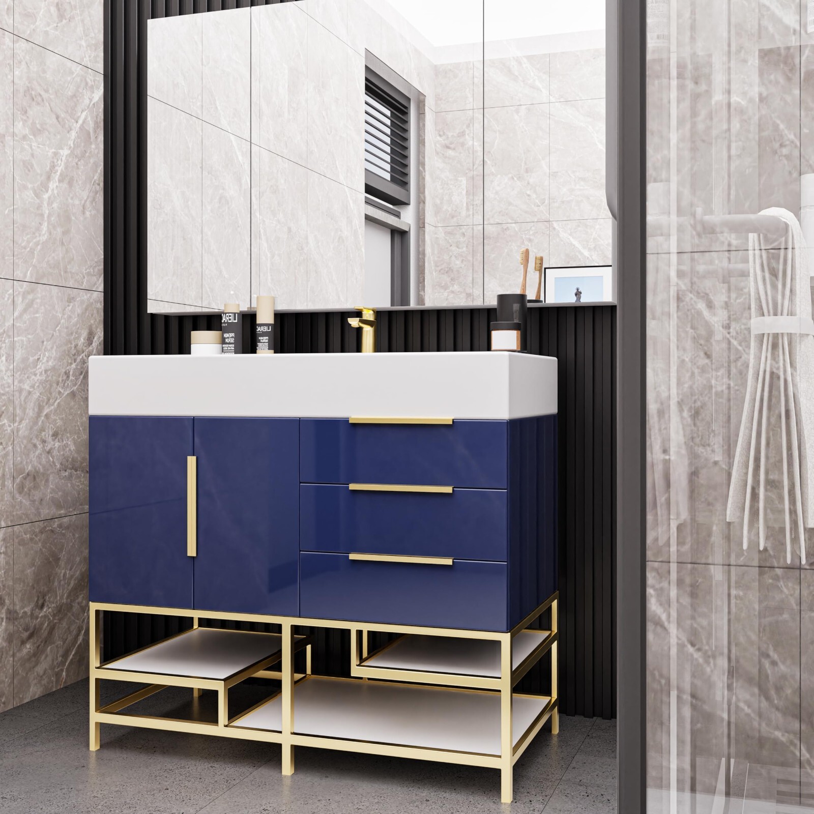48″ Bathroom Vanity Cabinet with Sink with Aluminum Alloy Frame and Drawers