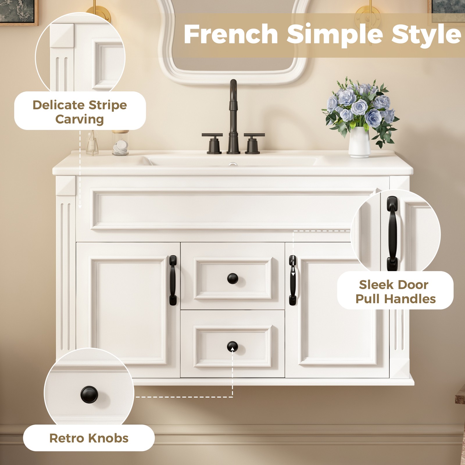 FUNIDEE 36inch Wall Mounted Bathroom Cabinet with Ceramic Sink Combo Vanity Set