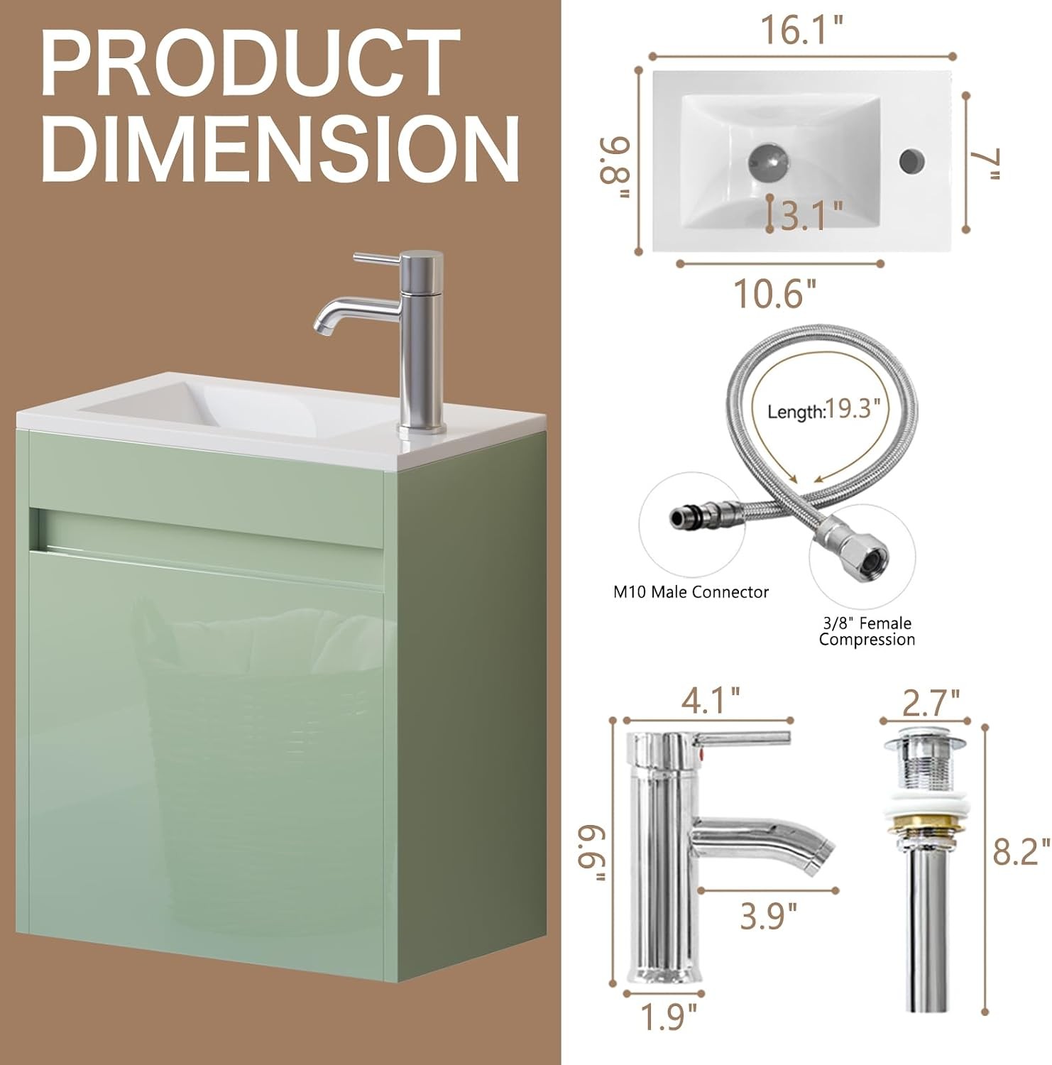 16″ Small Bathroom Vanity Sink Combo for Small Space Wall Mounted Cabinet Set