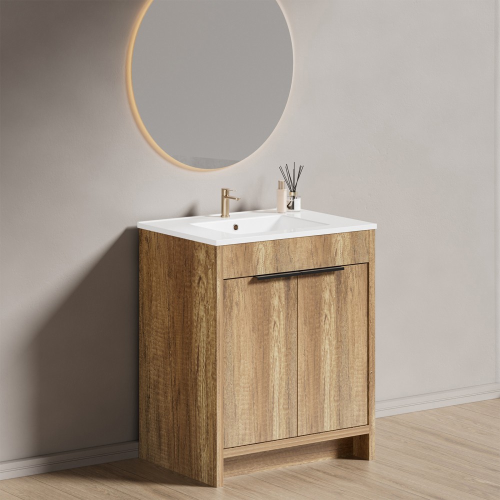 30-Inch Bathroom Vanity, Golden Oak, Soft Closing Hydraulic Hinges