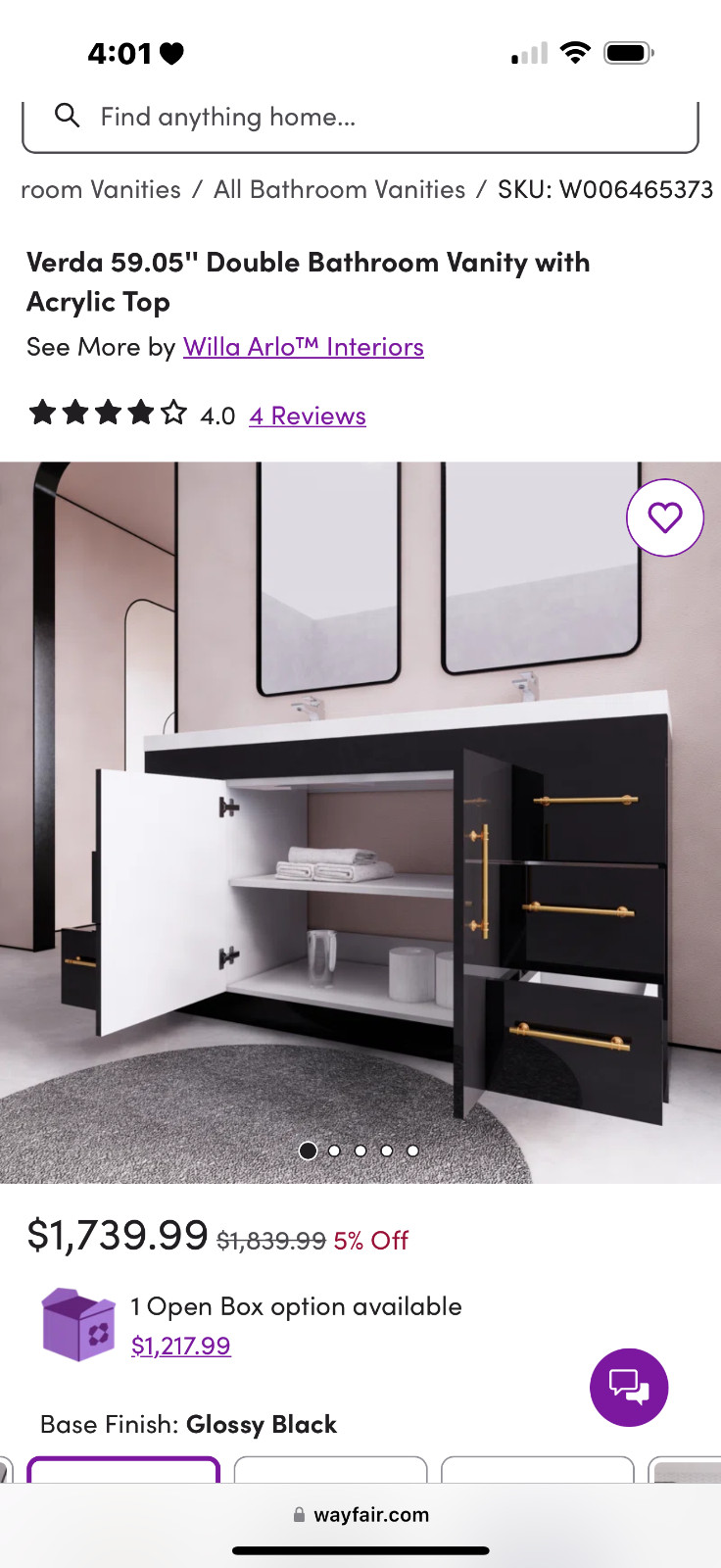 Verda 59.05” Double Bathroom Vanity with Acrylic Top