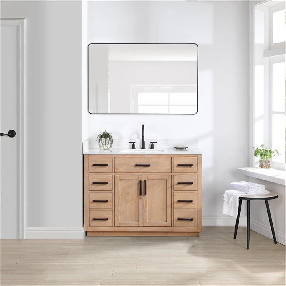 Pemberley Row Solid Wood Light Brown Vanity Rectangular 48″ Unassembled