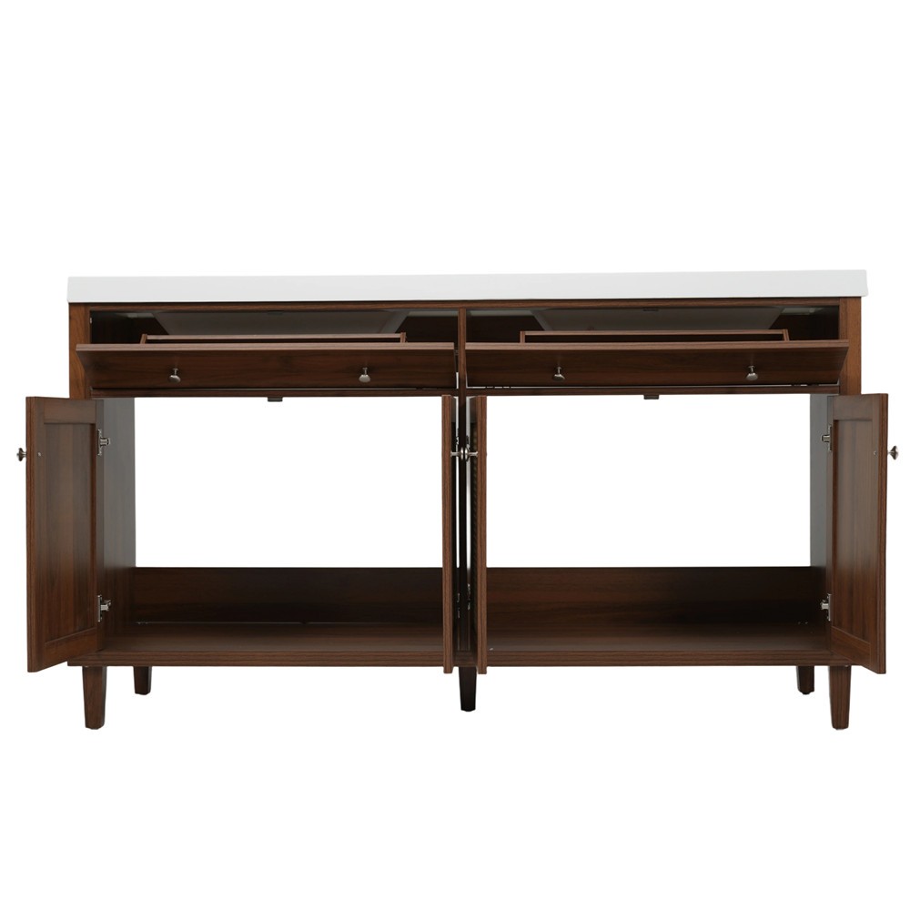 60″ Bathroom Vanity w/Double Sink, 2 Drawers, Freestanding Vanity Doors Cabinet