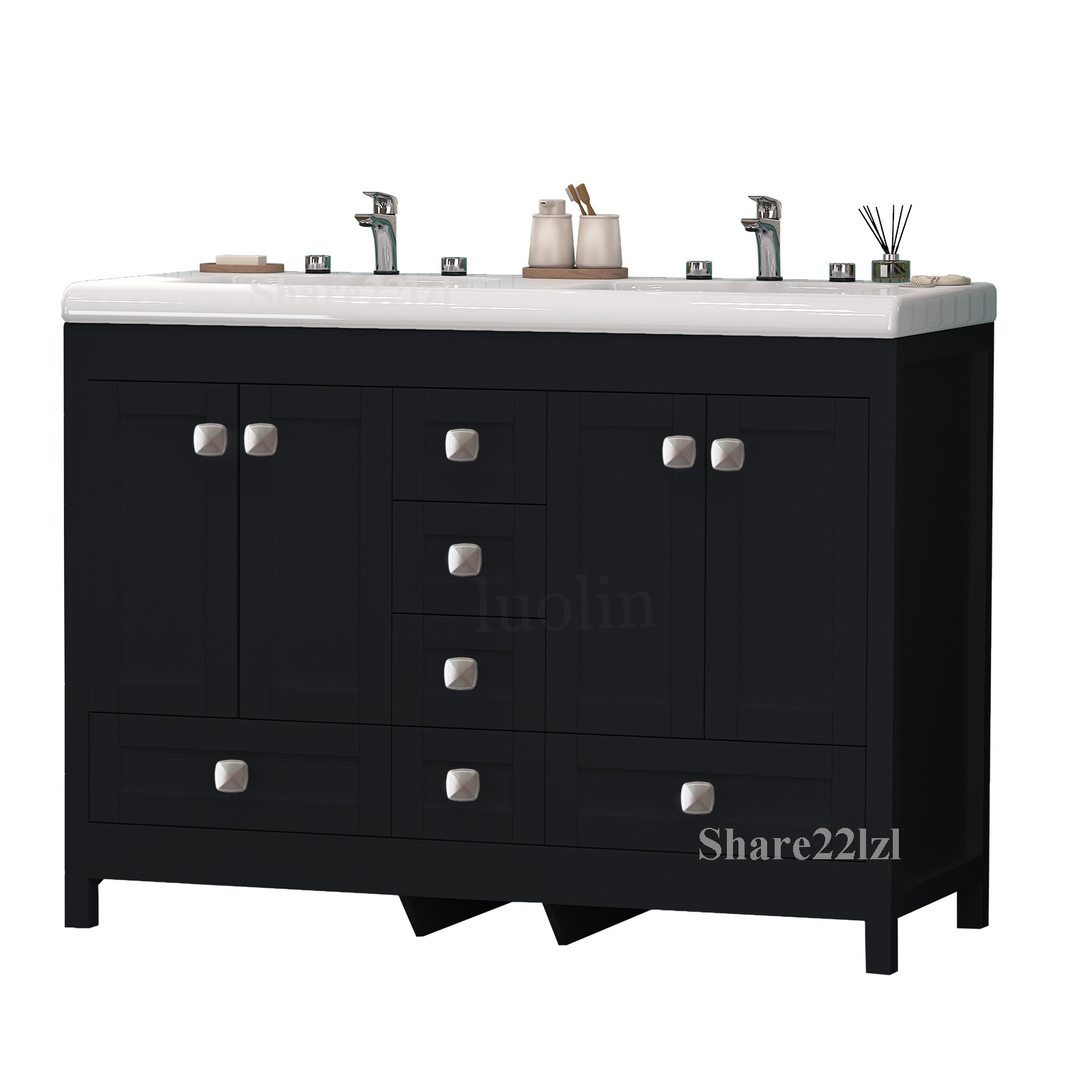47inch Bathroom Vanity Cabinet Double Ceramic Sink Top Sink Cabinet Modern Wood