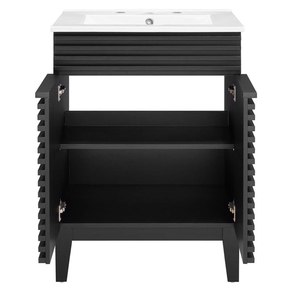 Pemberly Row Contemporary Wood Bathroom Vanity in Black and White