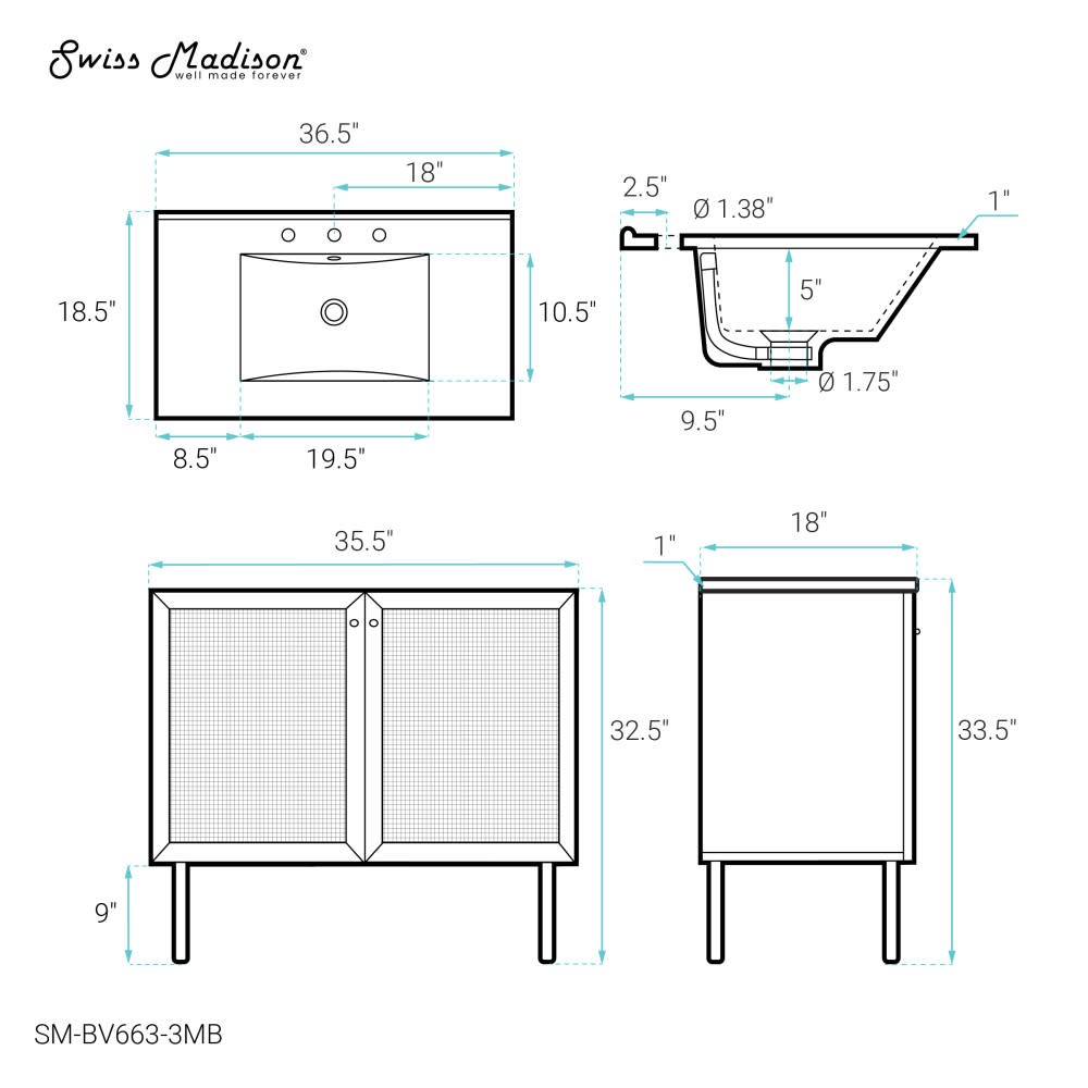 Swiss Madison SM-BV663-3MB Classe 36″ – Golden Oak / Matte Black