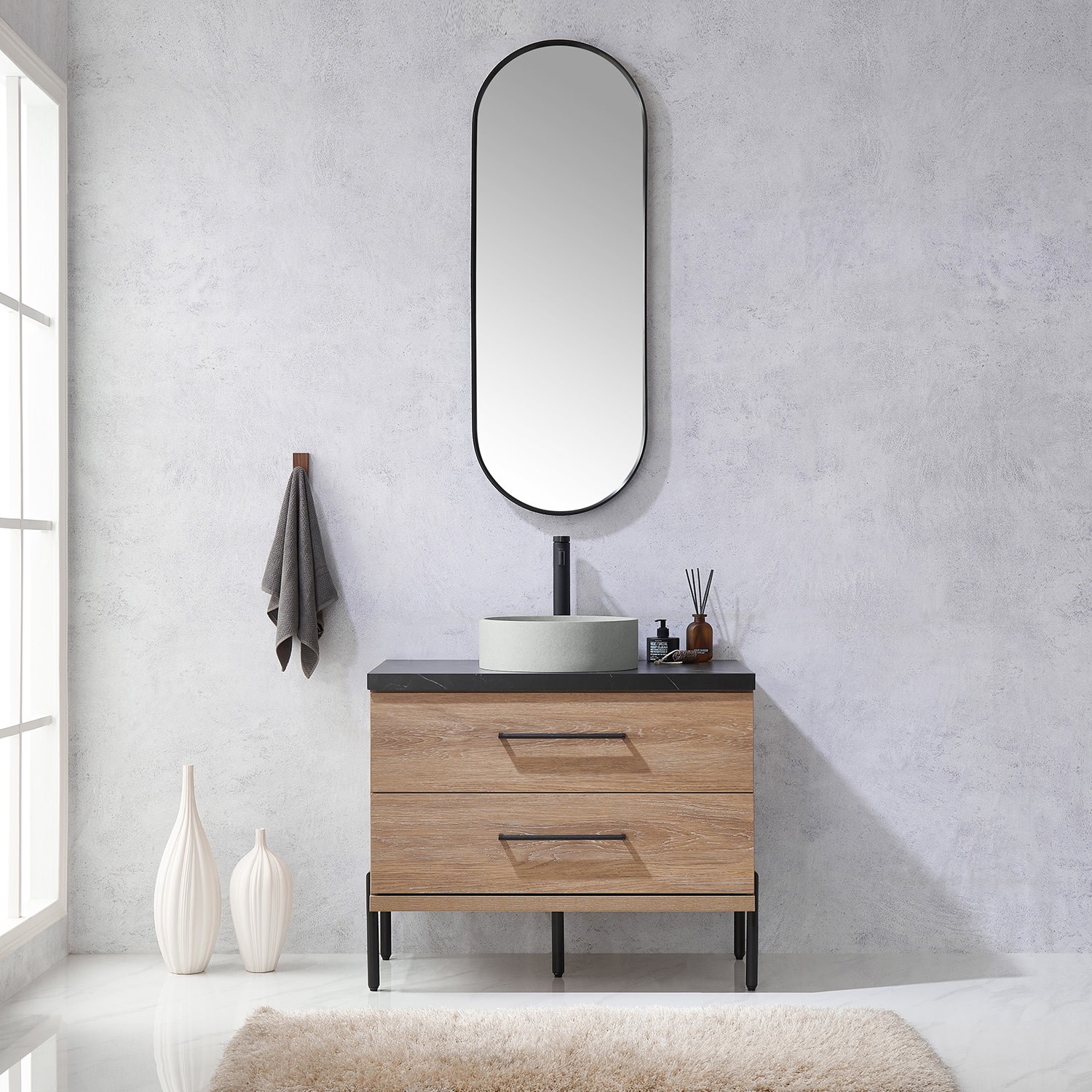 Miseno MV-705136C Trento 36″ – North American Oak / Black
