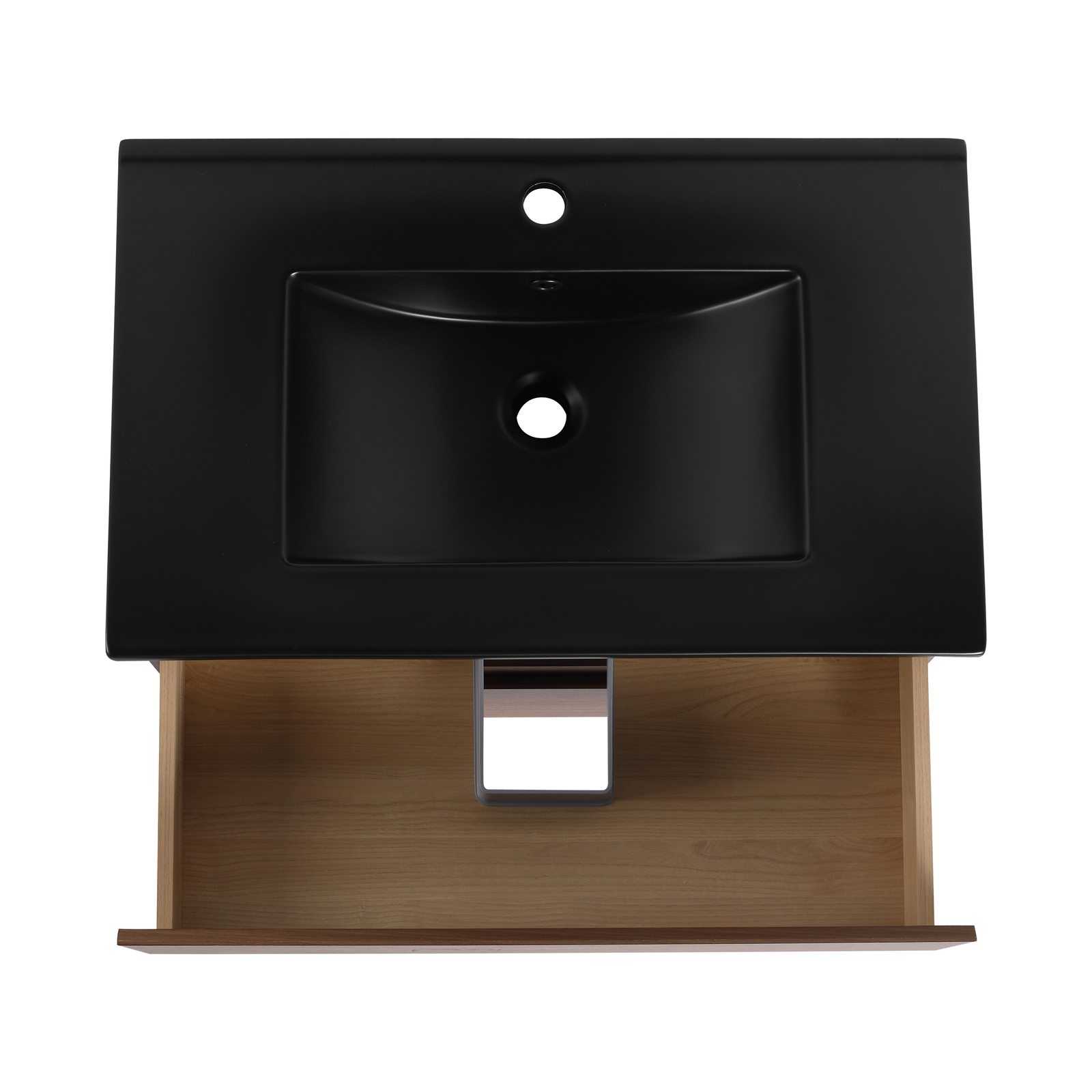 30 Inch Floating Wall Mounted Bathroom Vanity +Black Ceramic Sink 2 Drawer Brown