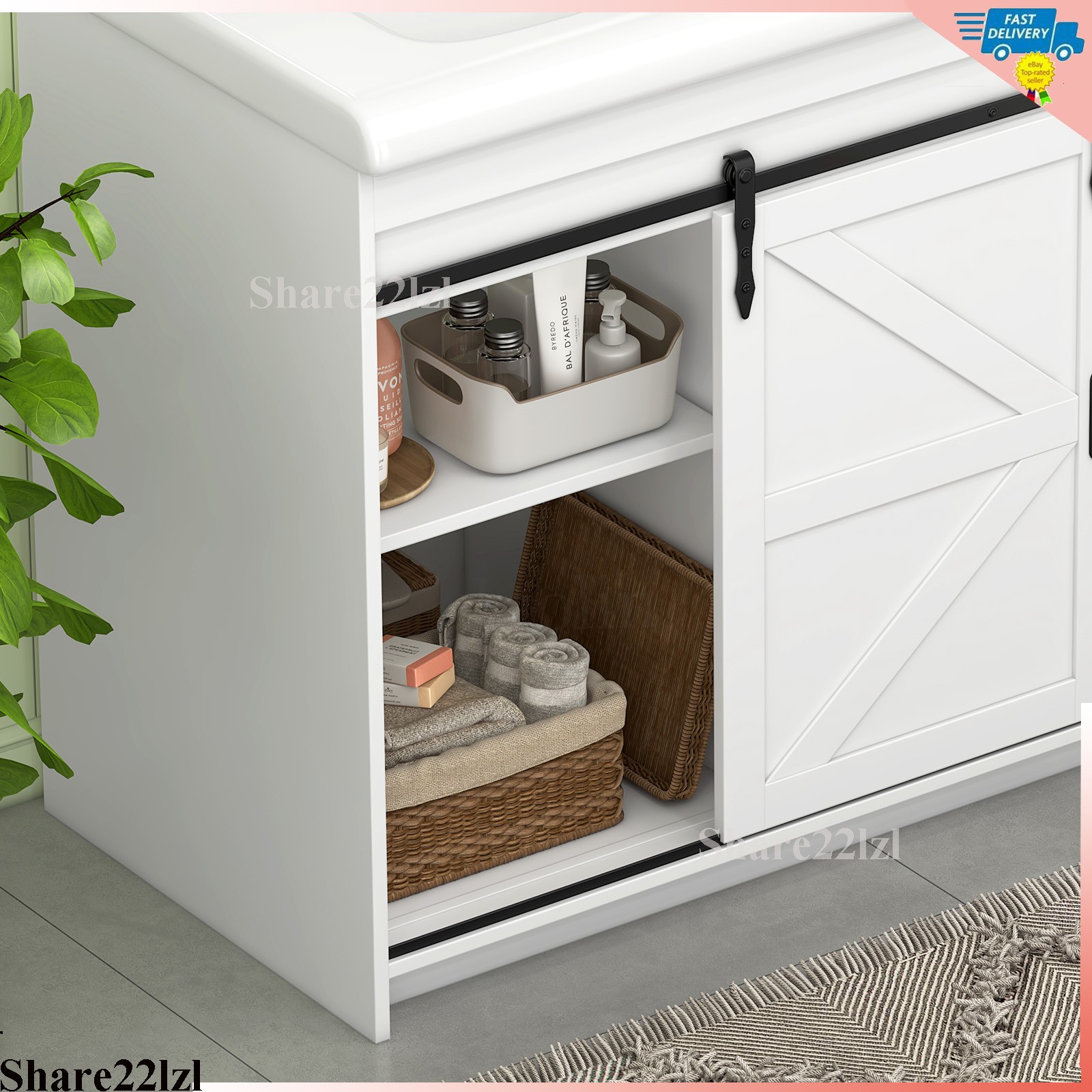 47Inch Bathroom Vanity Modern Bathroom Storage Cabinet with Double Ceramic Sink