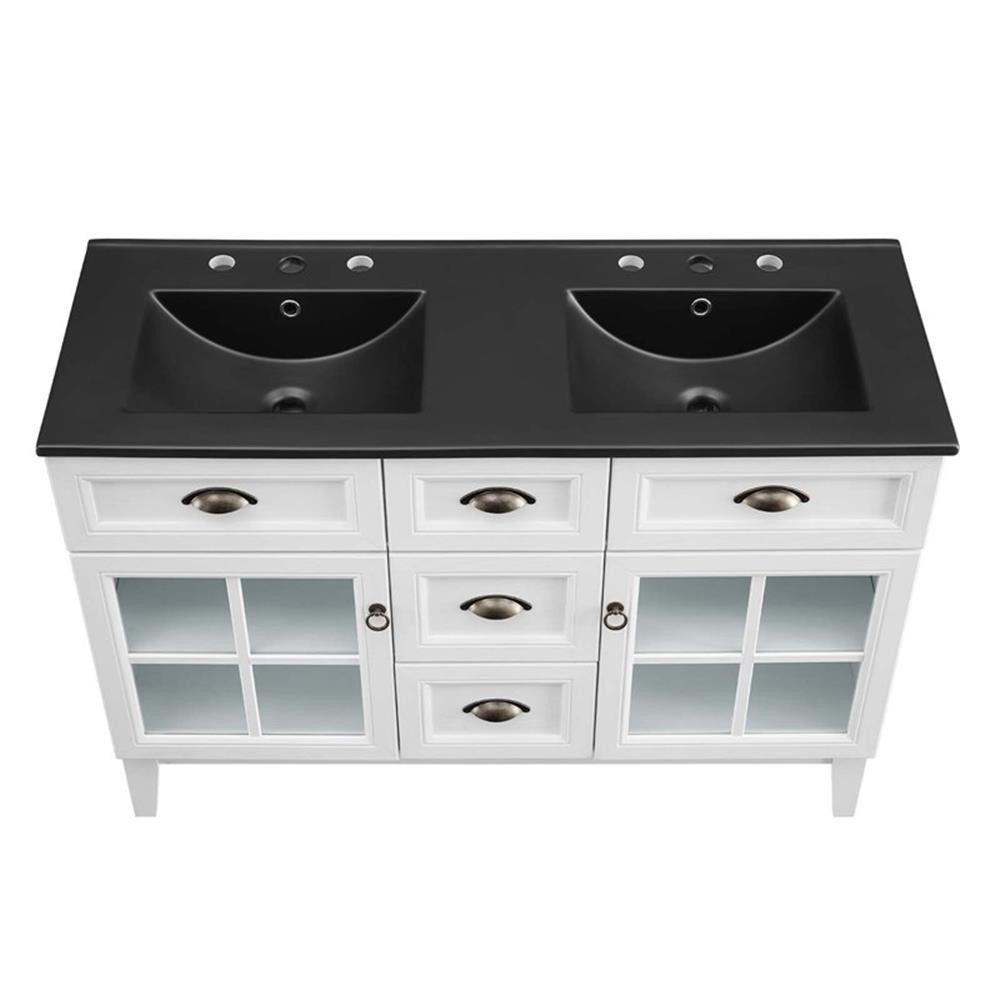 Modway Isle 48″ Wood/Ceramic Double Bathroom Vanity Cabinet in White/Black
