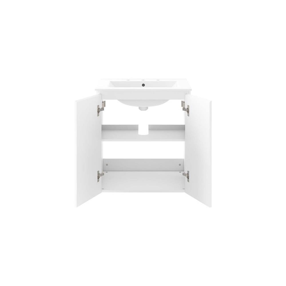 Pemberly Row 24″ Modern Wood/Ceramic Wall-Mount Bathroom Vanity in White