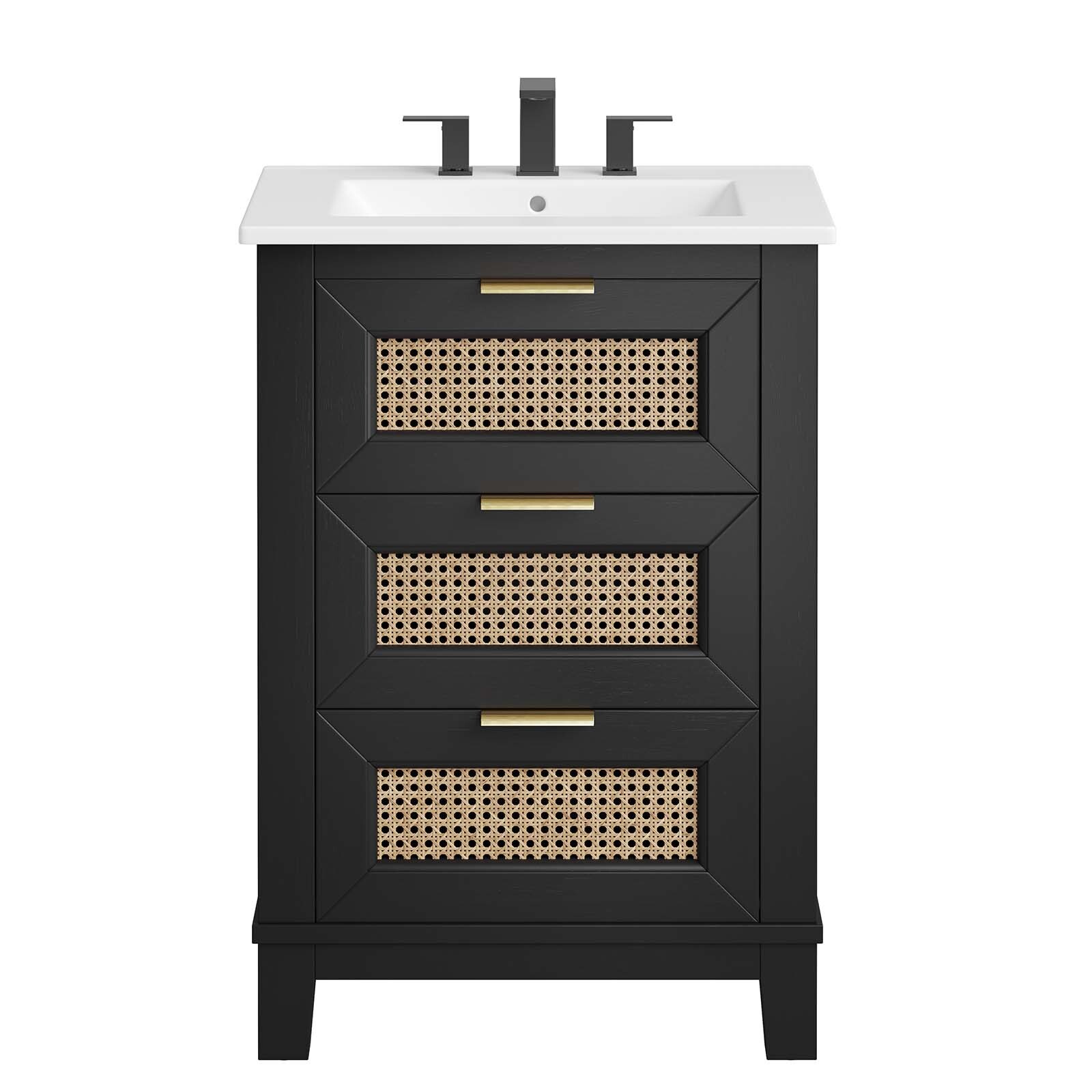 Modway Dixie 24” Solid Wood Bathroom Vanity in Black White