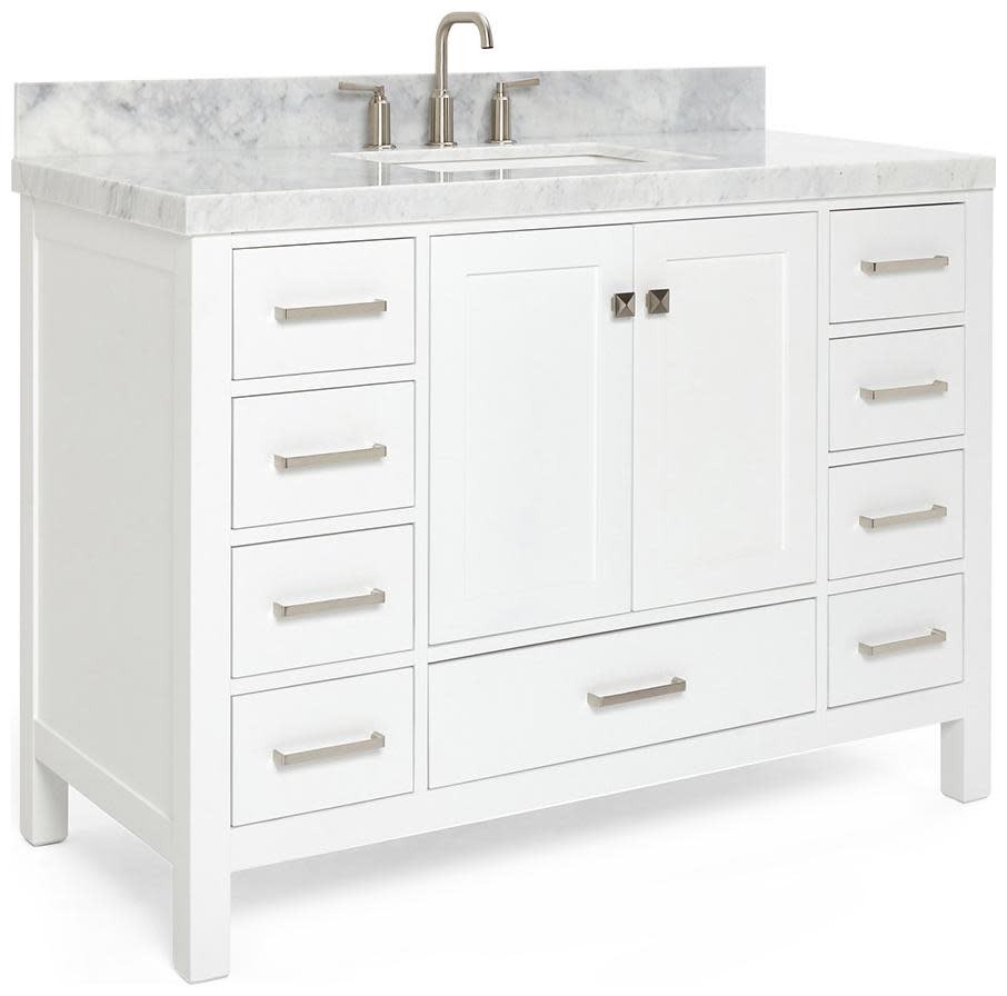 Ariel A048SCW5RVO Cambridge 48″ – White / Italian Carrara Marble Top / Brushed