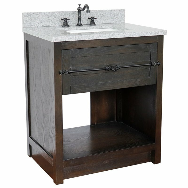 Plantation 31″ Rectangle Sink Solid Wood Vanity in Brown/Gray Granite Stone
