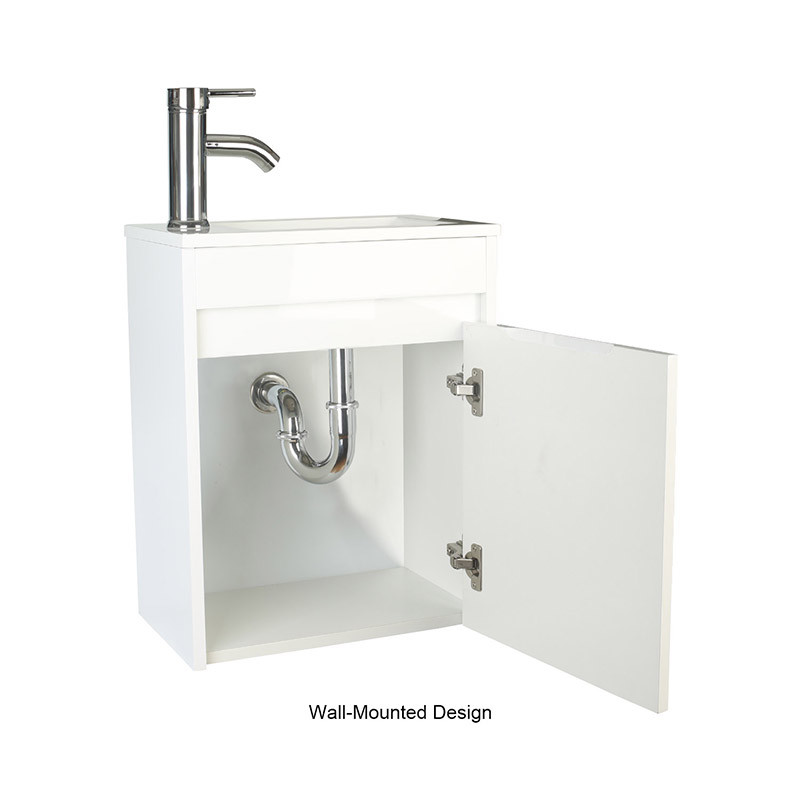 16″ Small Bathroom Paint Vanity Set Wall Mount Gray/White W/Sink Faucet Drain