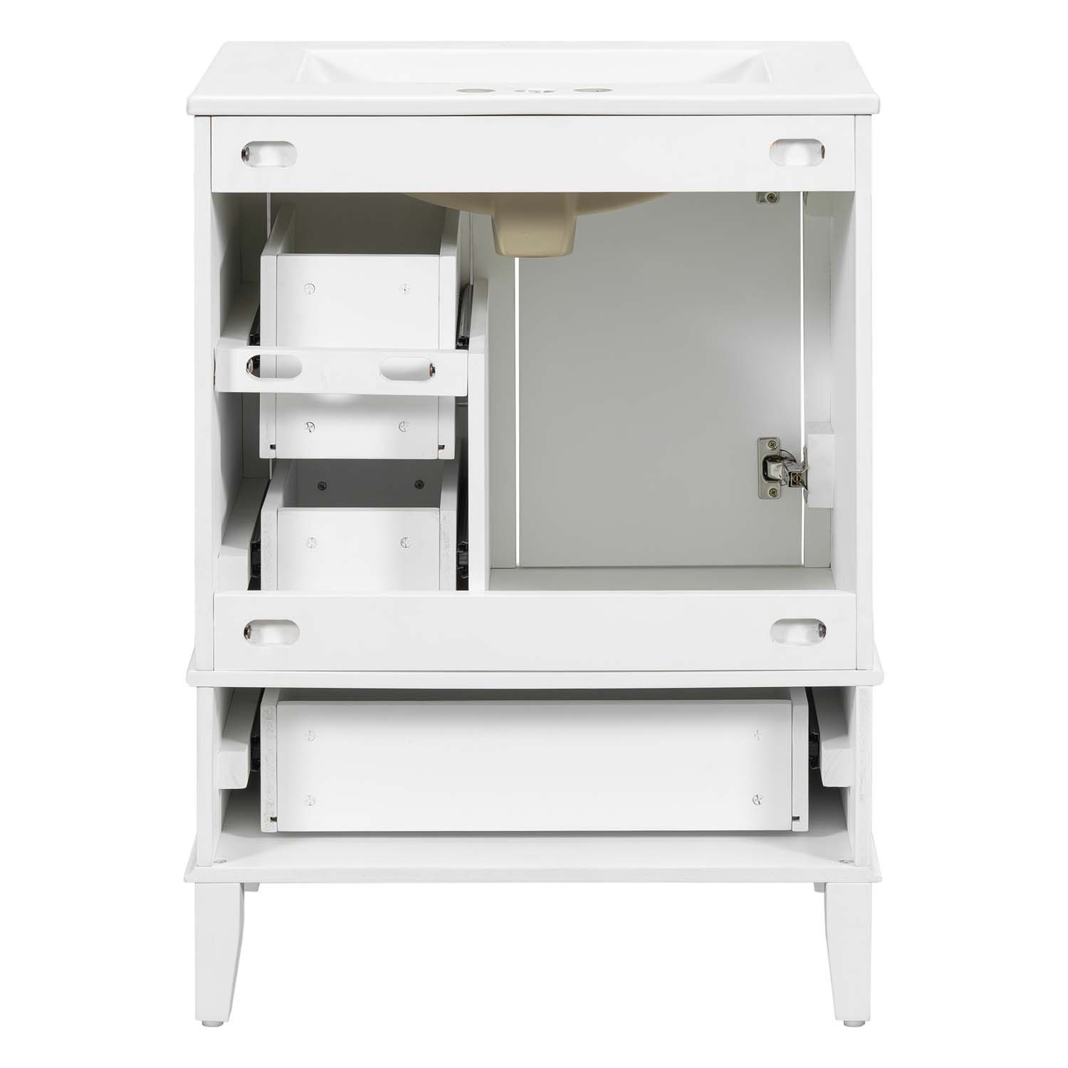 24.8″ Bathroom Vanity Freestanding White Green Hardwood Soft-Close 3 Drawer Sink